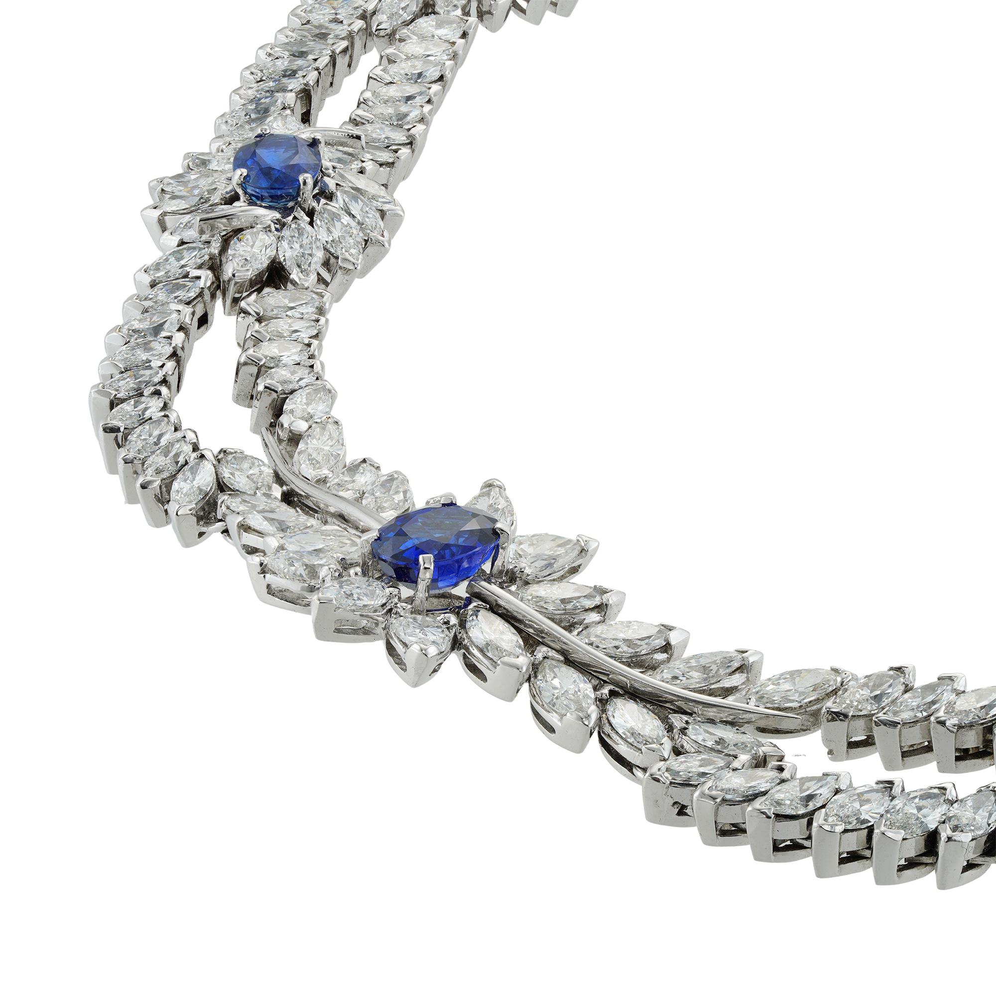 Marquise Cut Important Early 21st Century Sapphire and Diamond Necklace For Sale