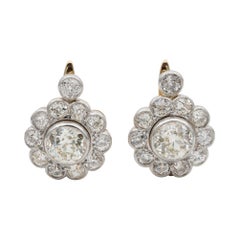 Important Edwardian 6.50 Carat Diamond Rare Cluster Earrings