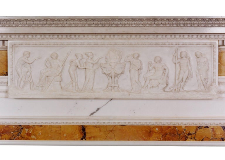 18th Century and Earlier Important English 18th Century Statuary and Sienna Marble Fireplace For Sale