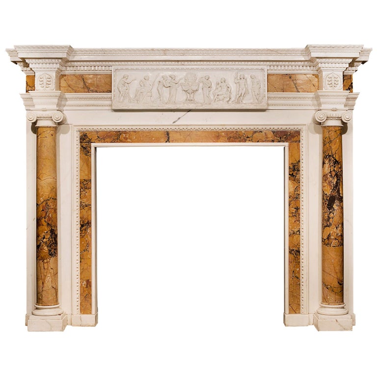 Important English 18th Century Statuary and Sienna Marble Fireplace For Sale