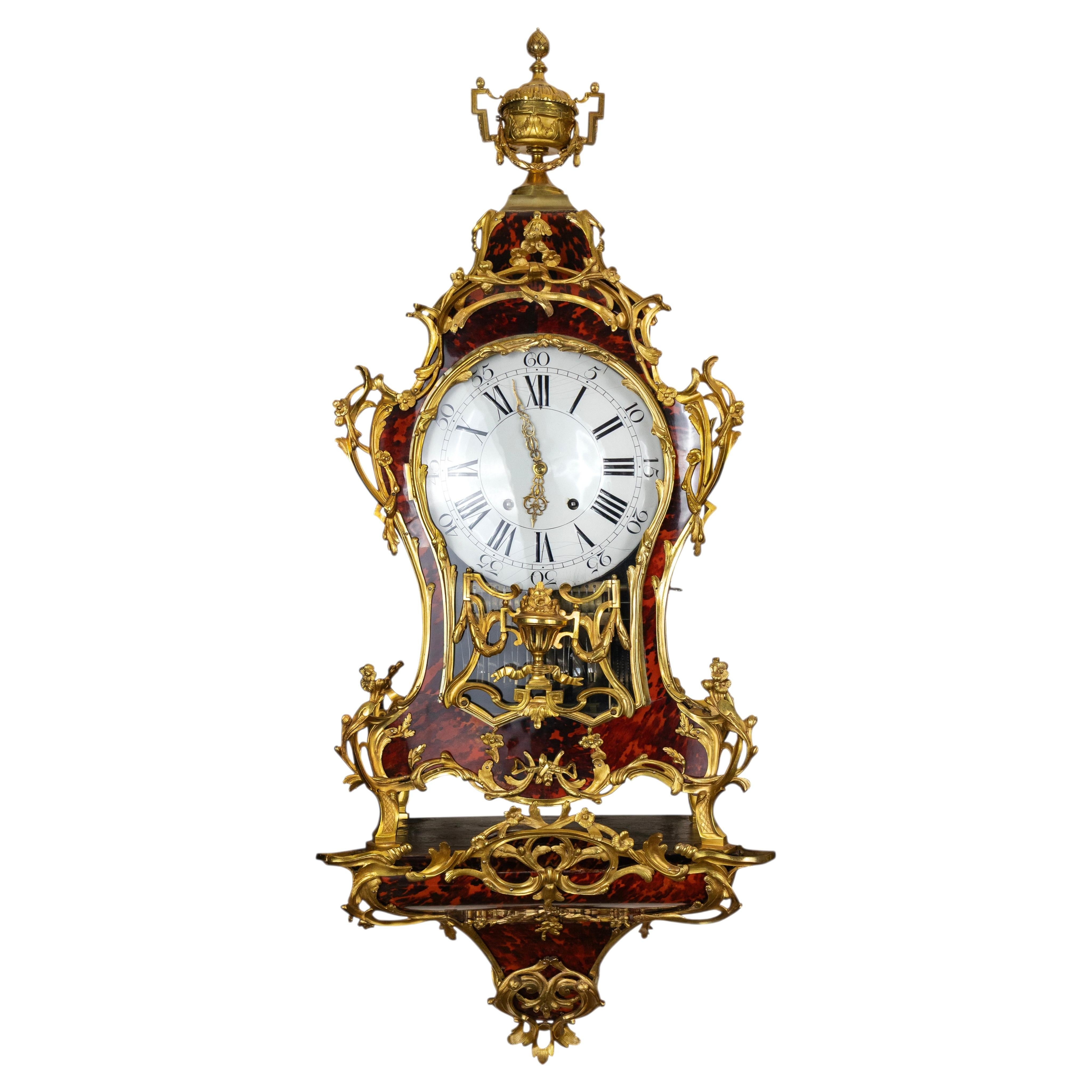 An Important French Louis XV Period Musical Wall Cartel Clock, circa 1750
