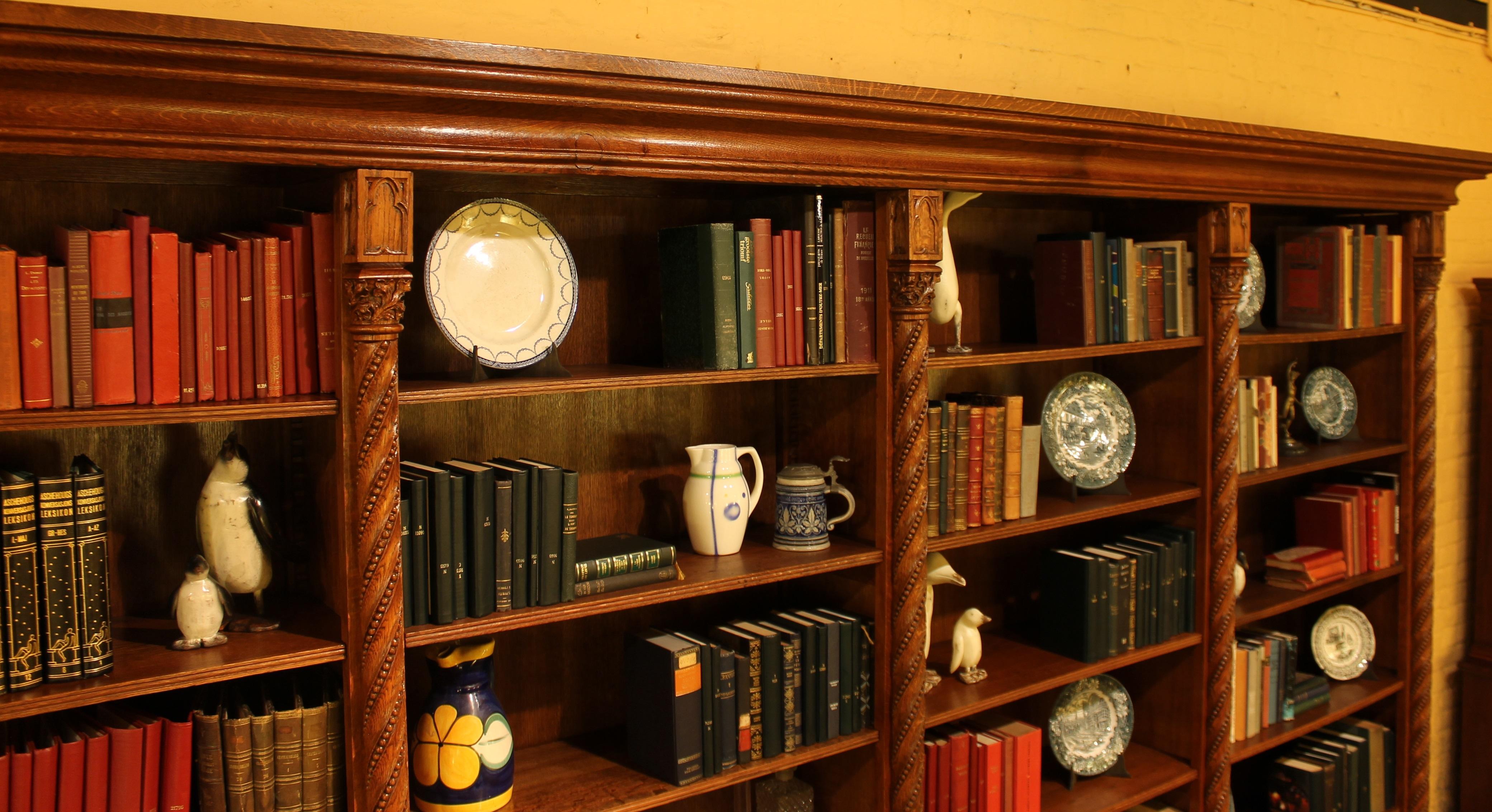 Important Gothic Revival Oak Open Bookcase, 19 Century, France 2