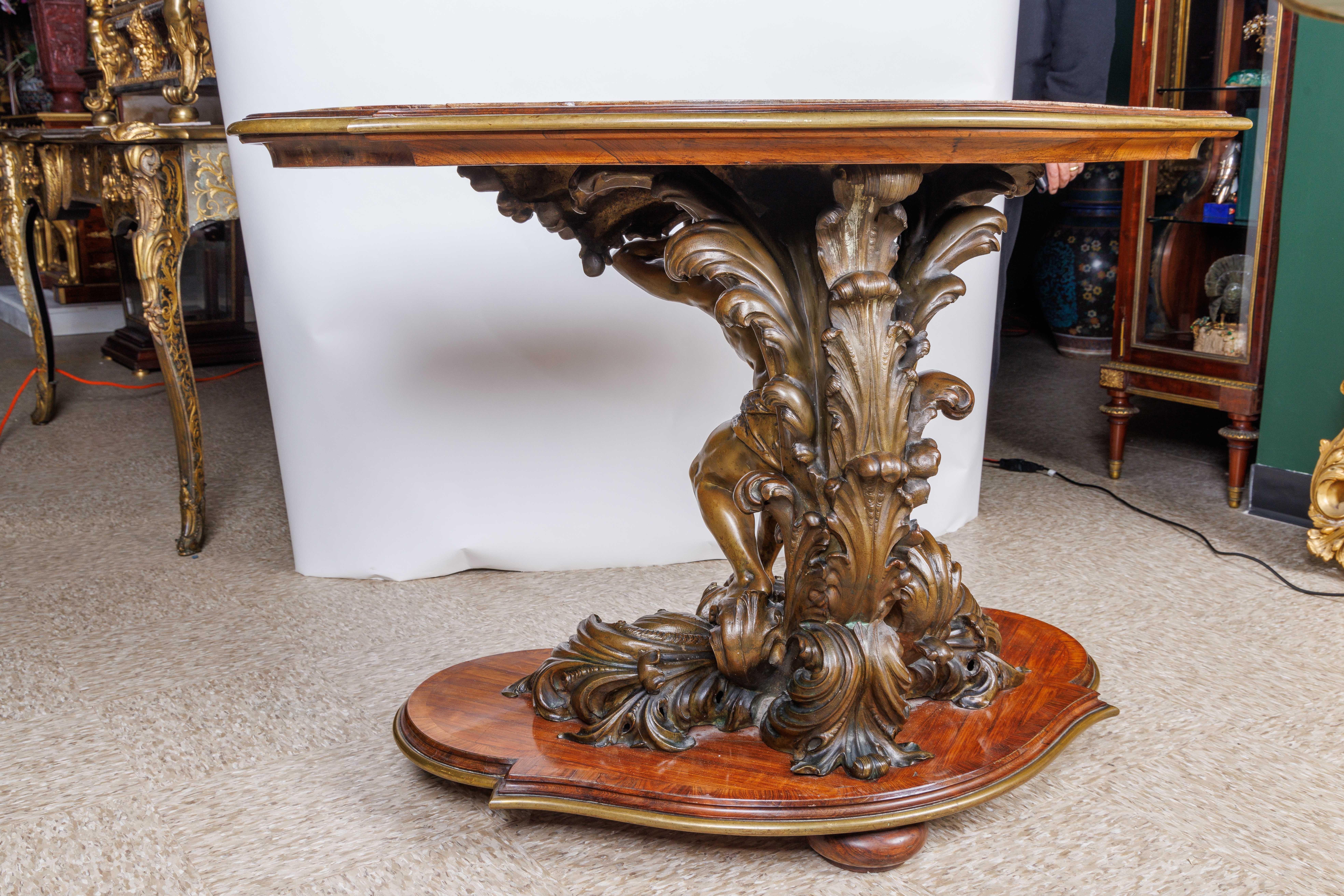 An Important Italian Kingwood and Patinated Bronze Figural Table, Circa 1870 For Sale 5