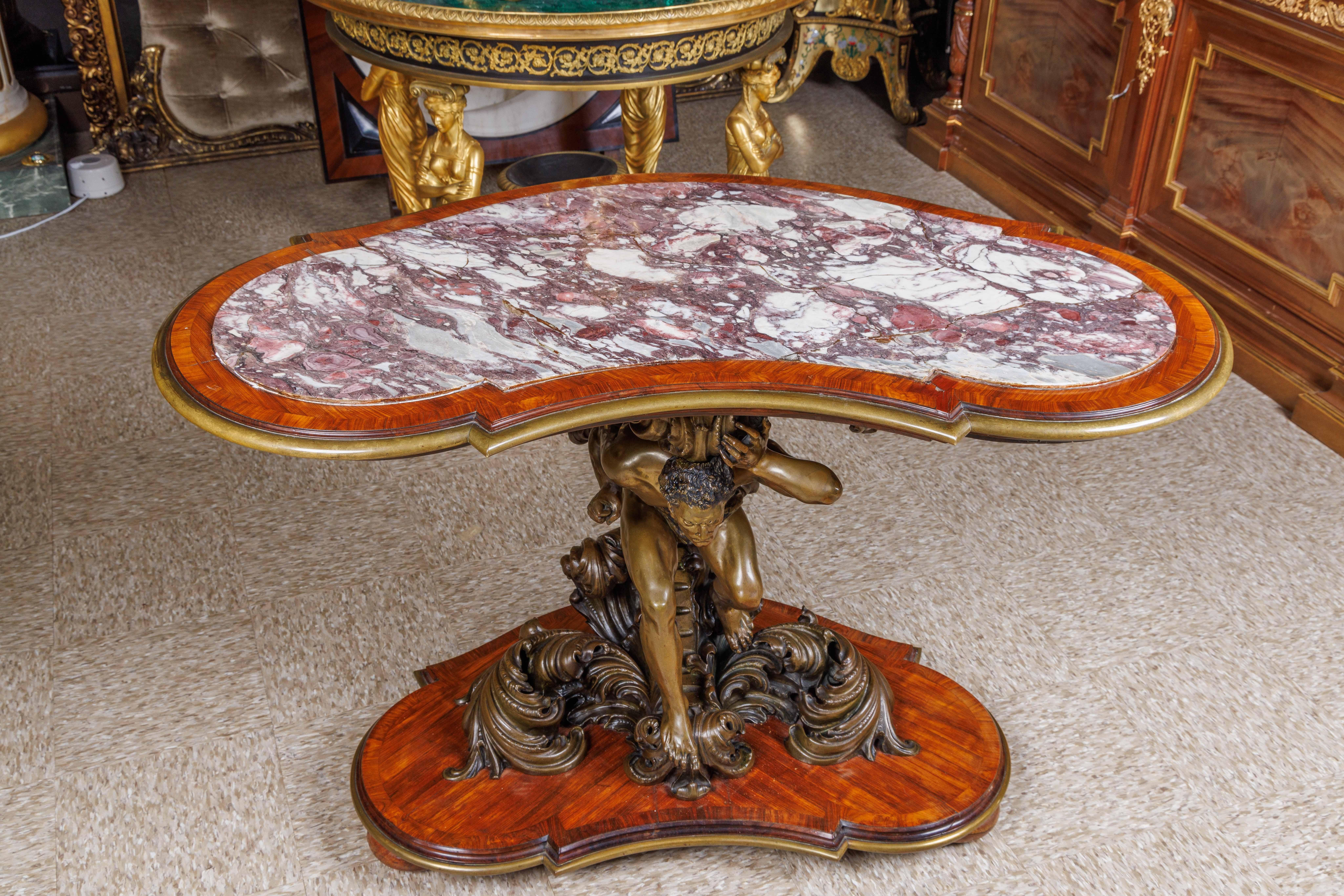 An Important Italian Kingwood and Patinated Bronze Figural Table, Circa 1870 For Sale 6