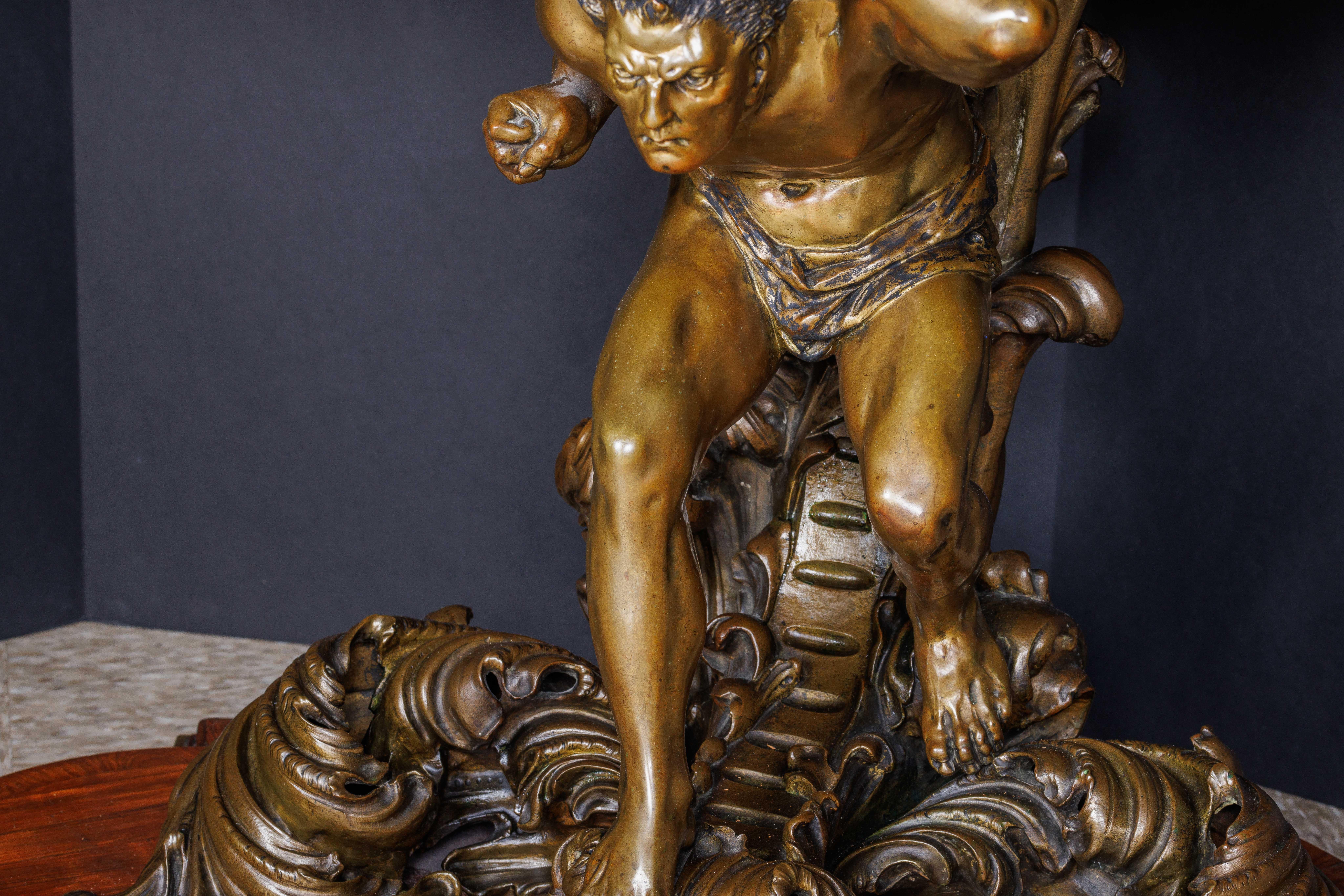 An Important Italian Kingwood and Patinated Bronze Figural Table, Circa 1870 For Sale 1