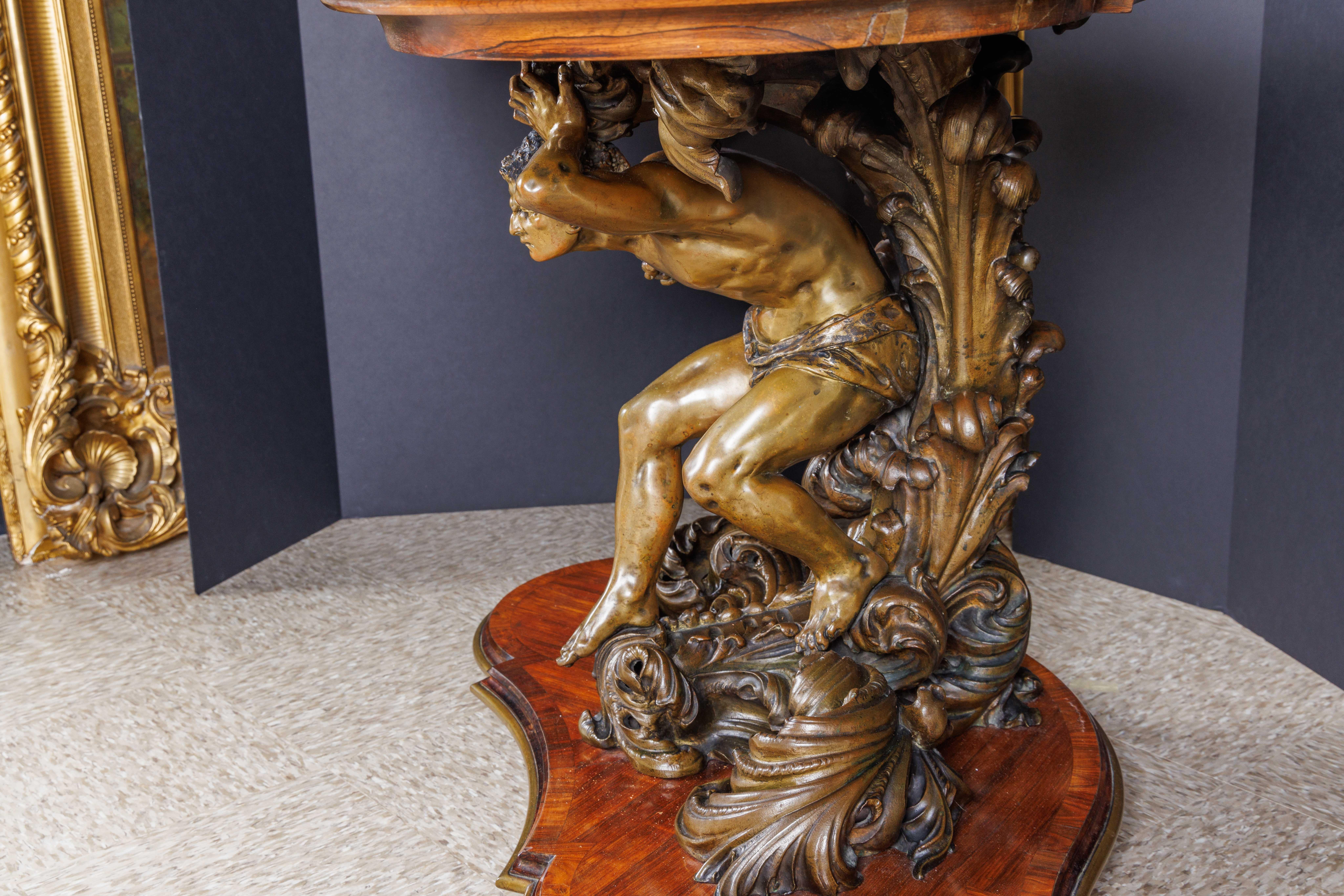An Important Italian Kingwood and Patinated Bronze Figural Table, Circa 1870 For Sale 3