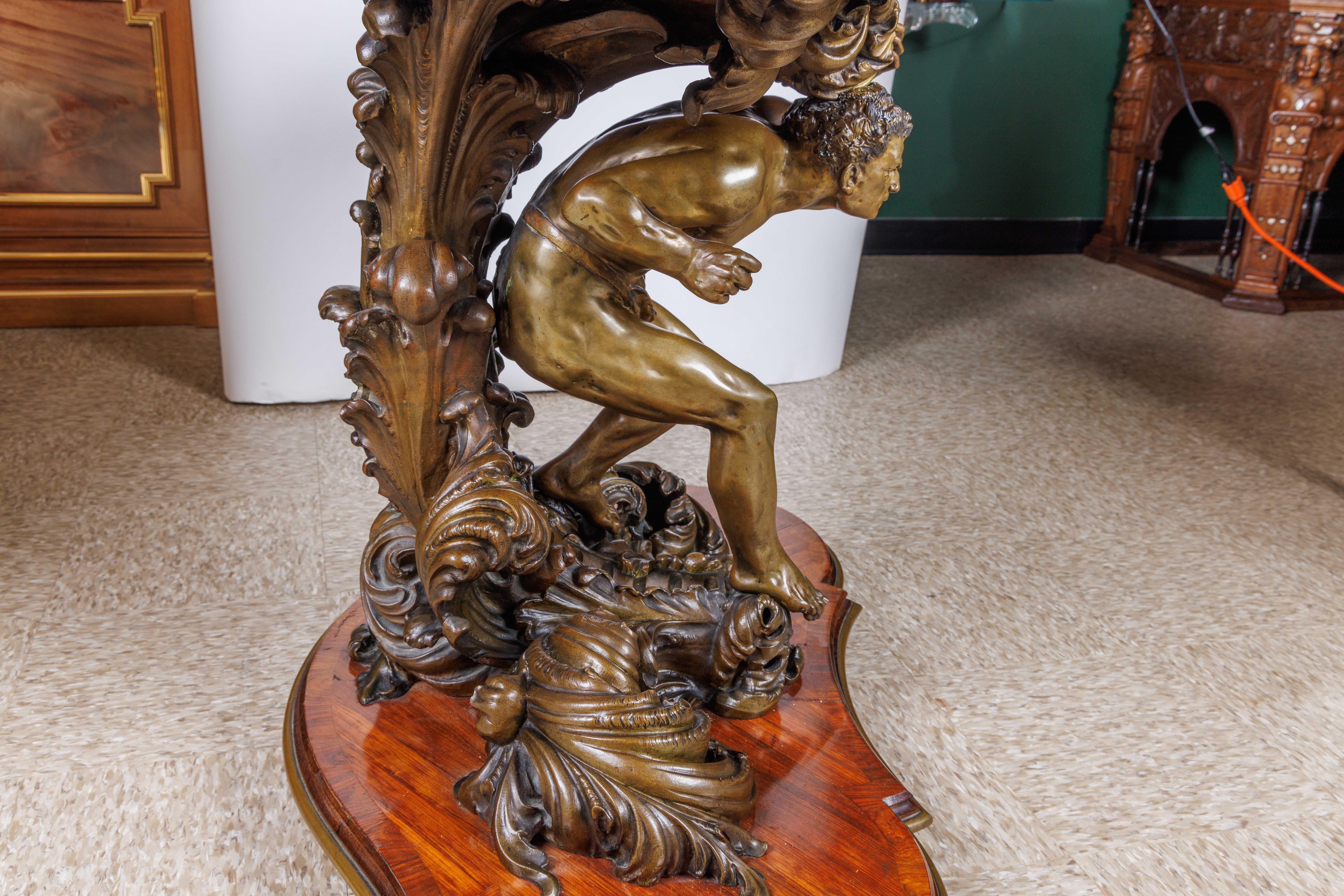 An Important Italian Kingwood and Patinated Bronze Figural Table, Circa 1870 For Sale 4