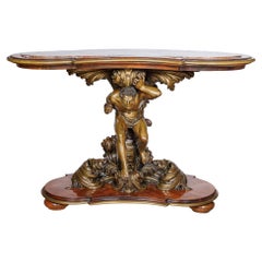 Importante table figurative italienne en bois de roi et bronze patiné, vers 1870
