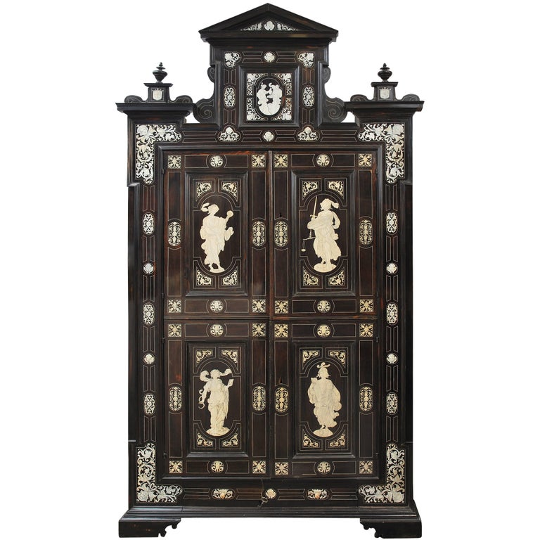 Important Italian Painted Ivory Inlaid Ebony And Ebonized Cabinet