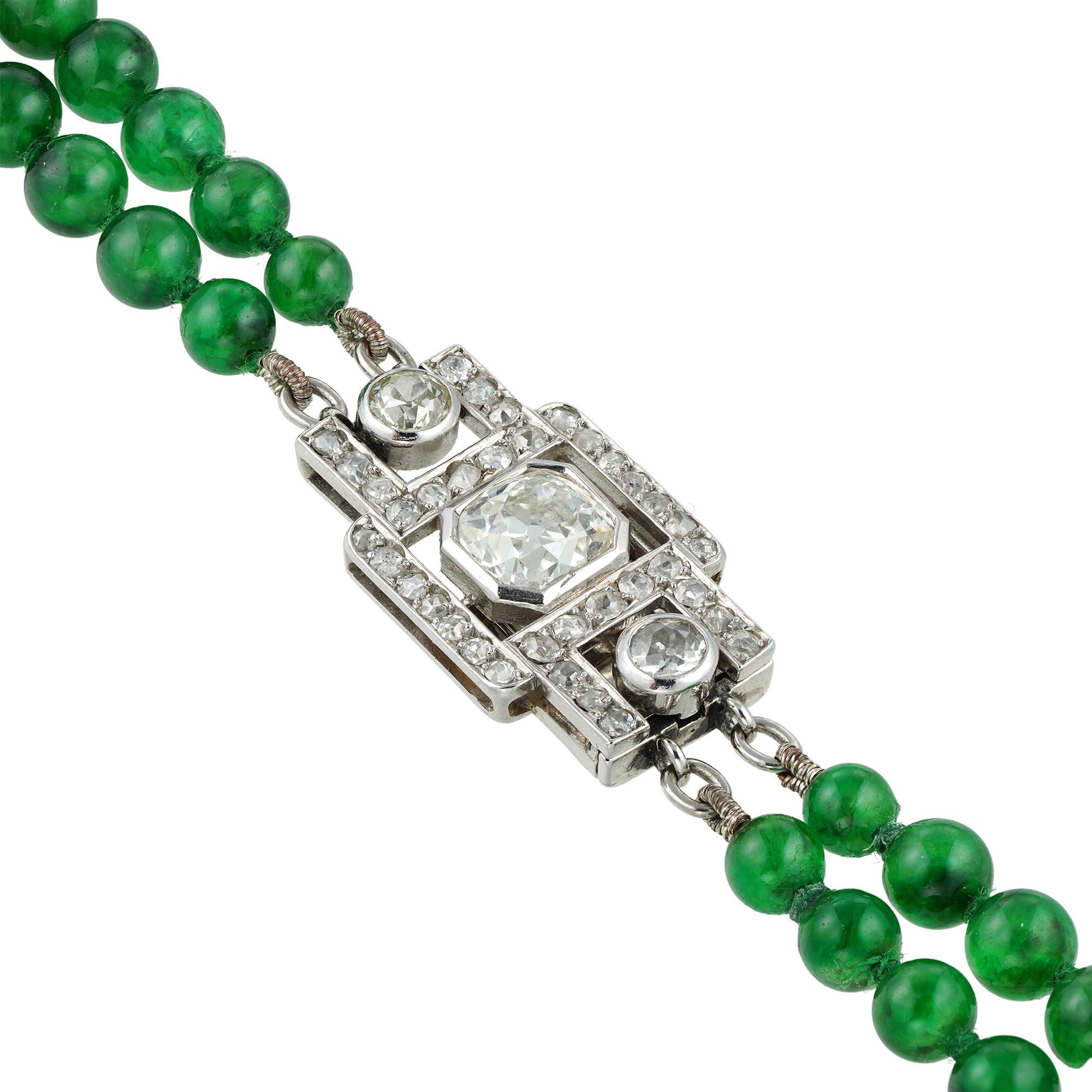 An Important Jade And Diamond Double Strand Necklace 4