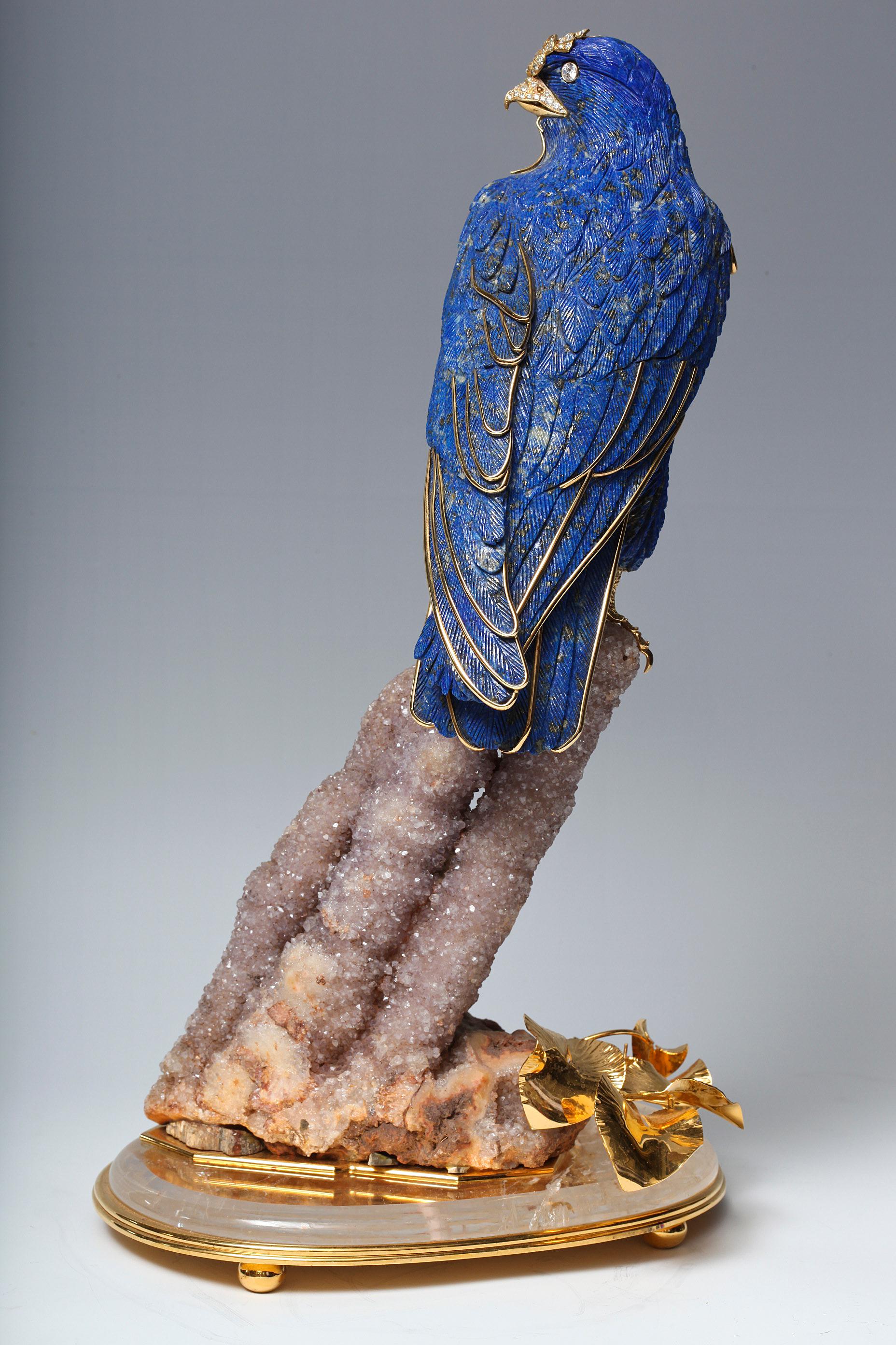 Other An Important Jeweled, Gold, Lapis Lazuli Falcon by Asprey & Co. London, Signed