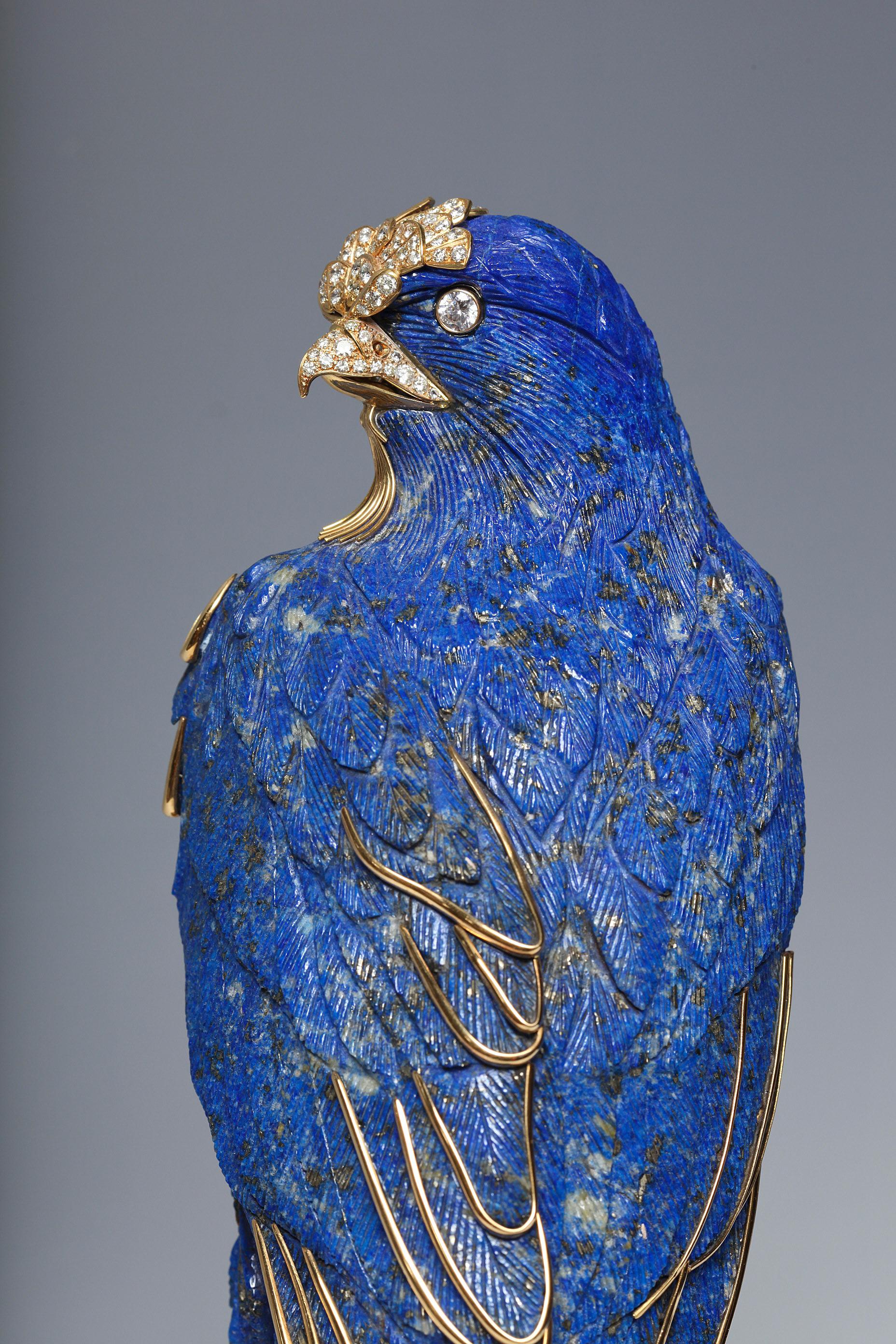 British An Important Jeweled, Gold, Lapis Lazuli Falcon by Asprey & Co. London, Signed