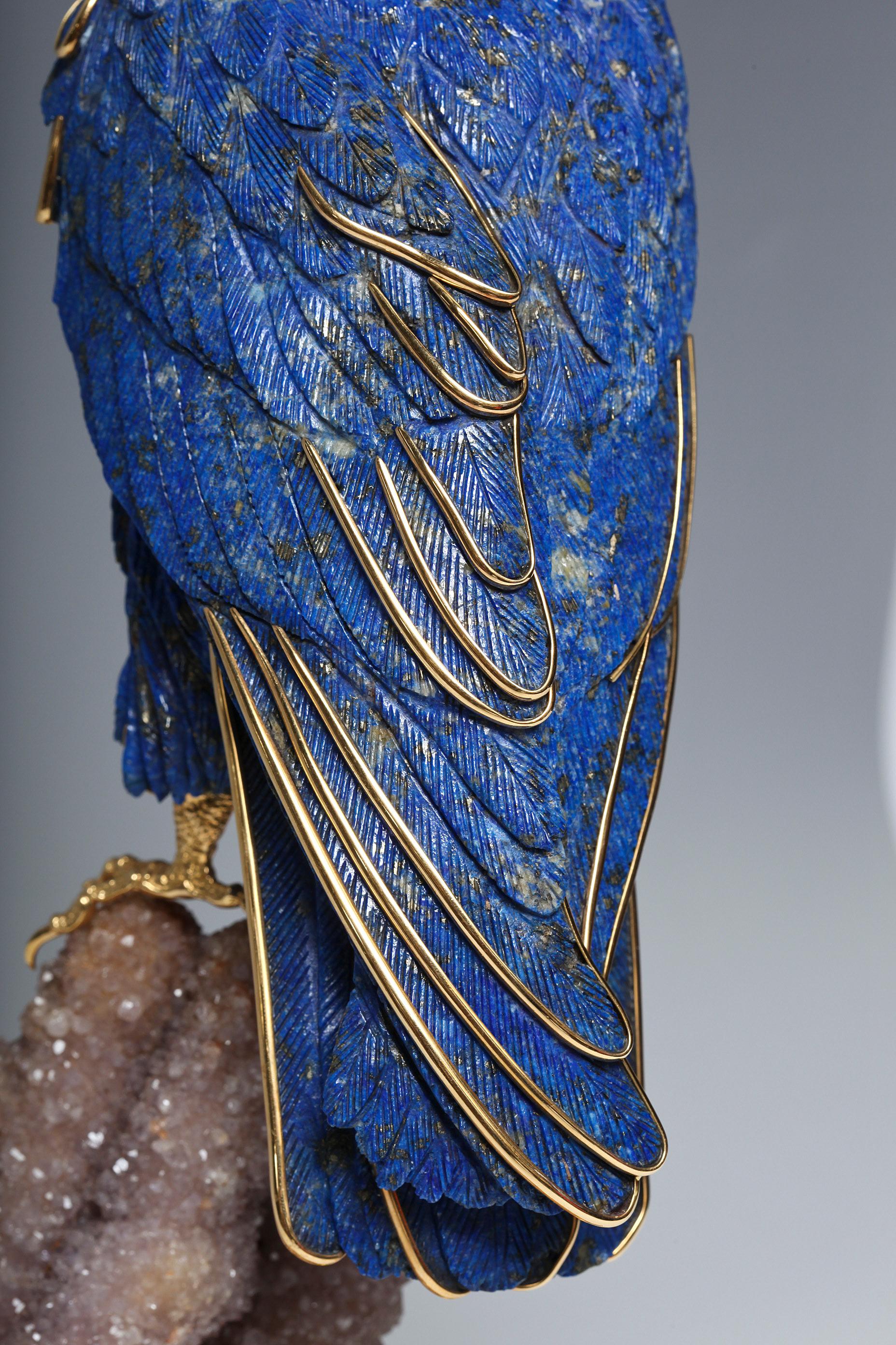 20th Century An Important Jeweled, Gold, Lapis Lazuli Falcon by Asprey & Co. London, Signed