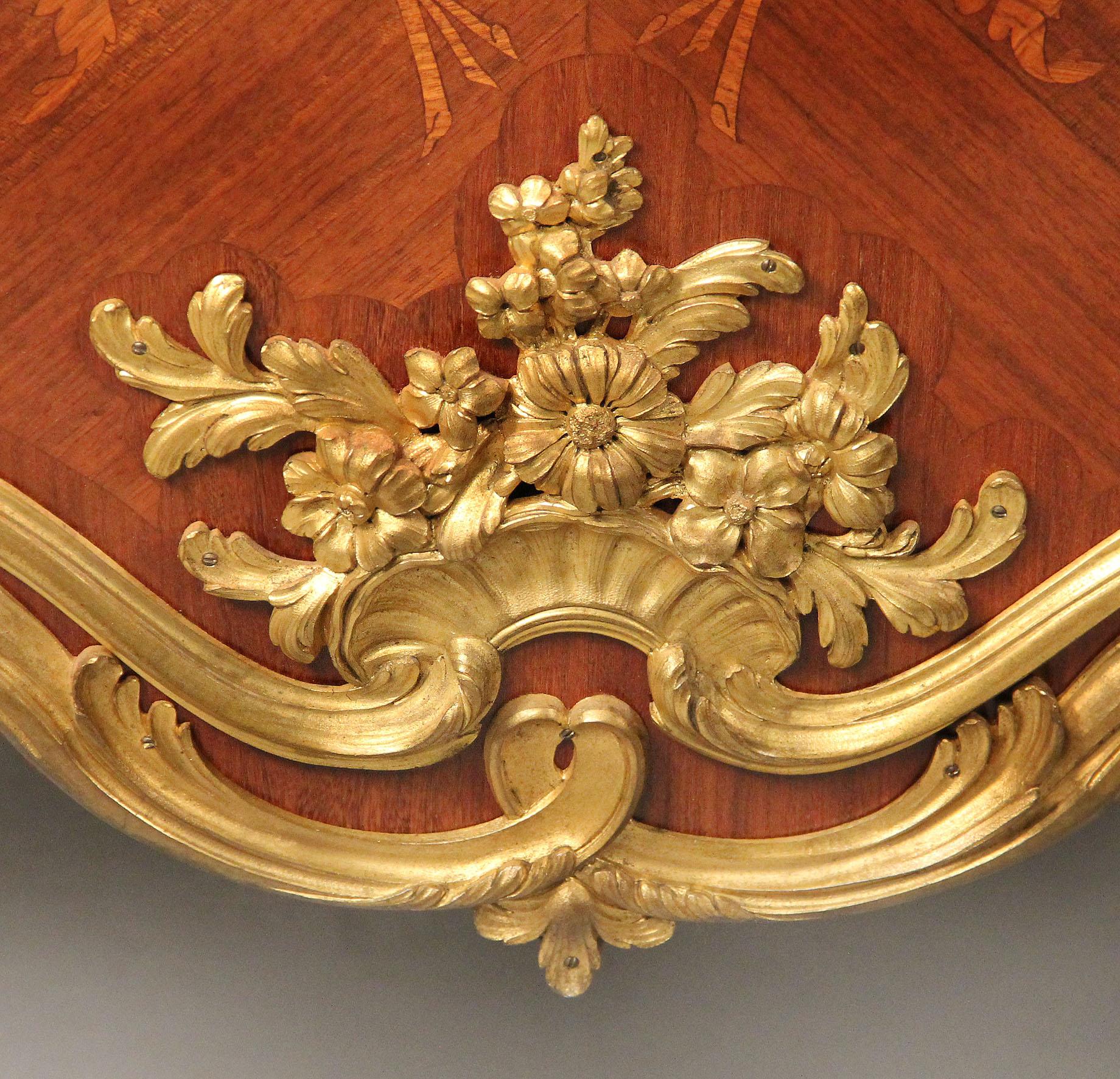 French Important Late 19th Century Gilt Bronze Mounted Marquetry Commode by Krieger