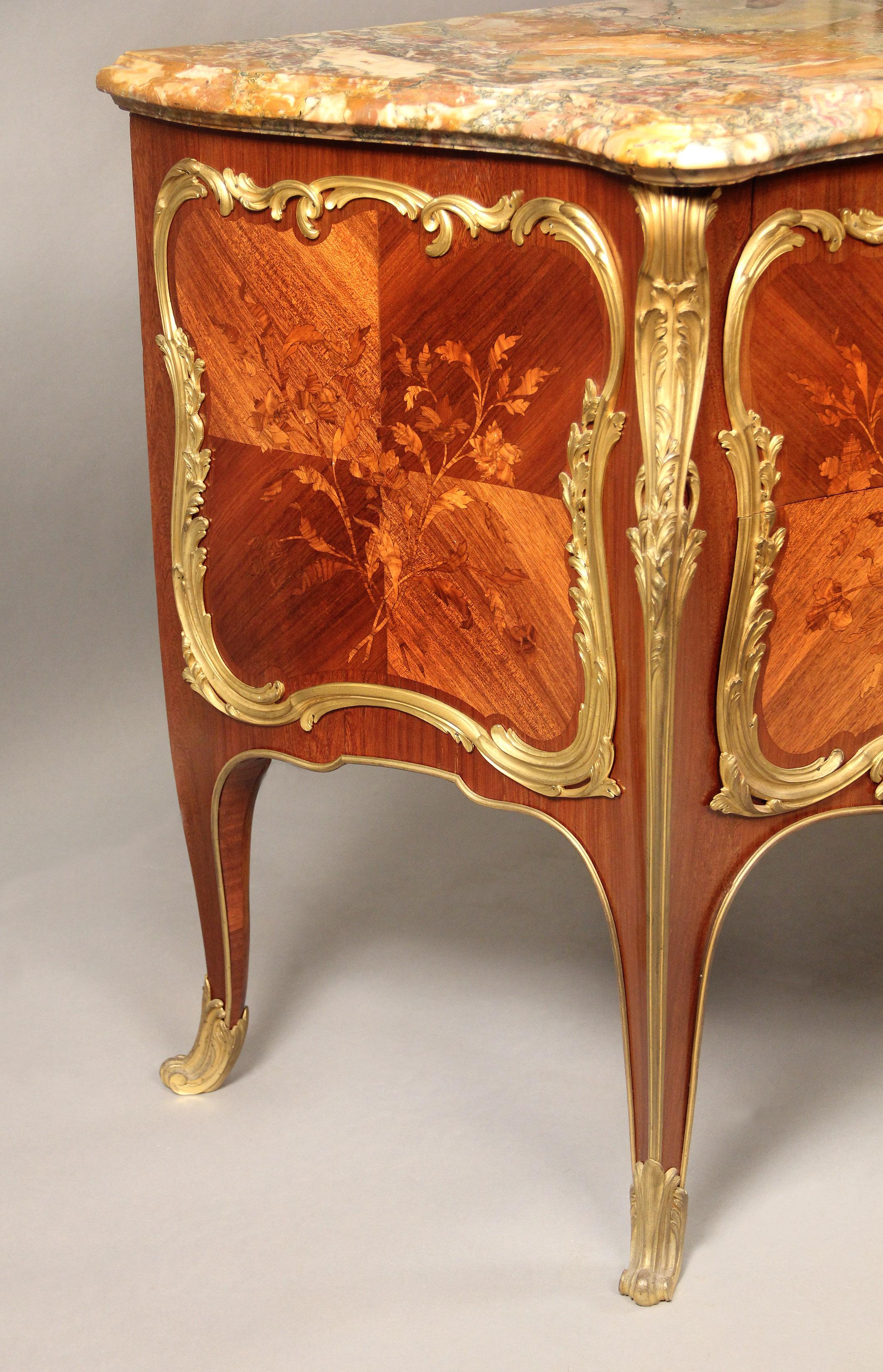 Important Late 19th Century Gilt Bronze Mounted Marquetry Commode by Krieger In Good Condition In New York, NY