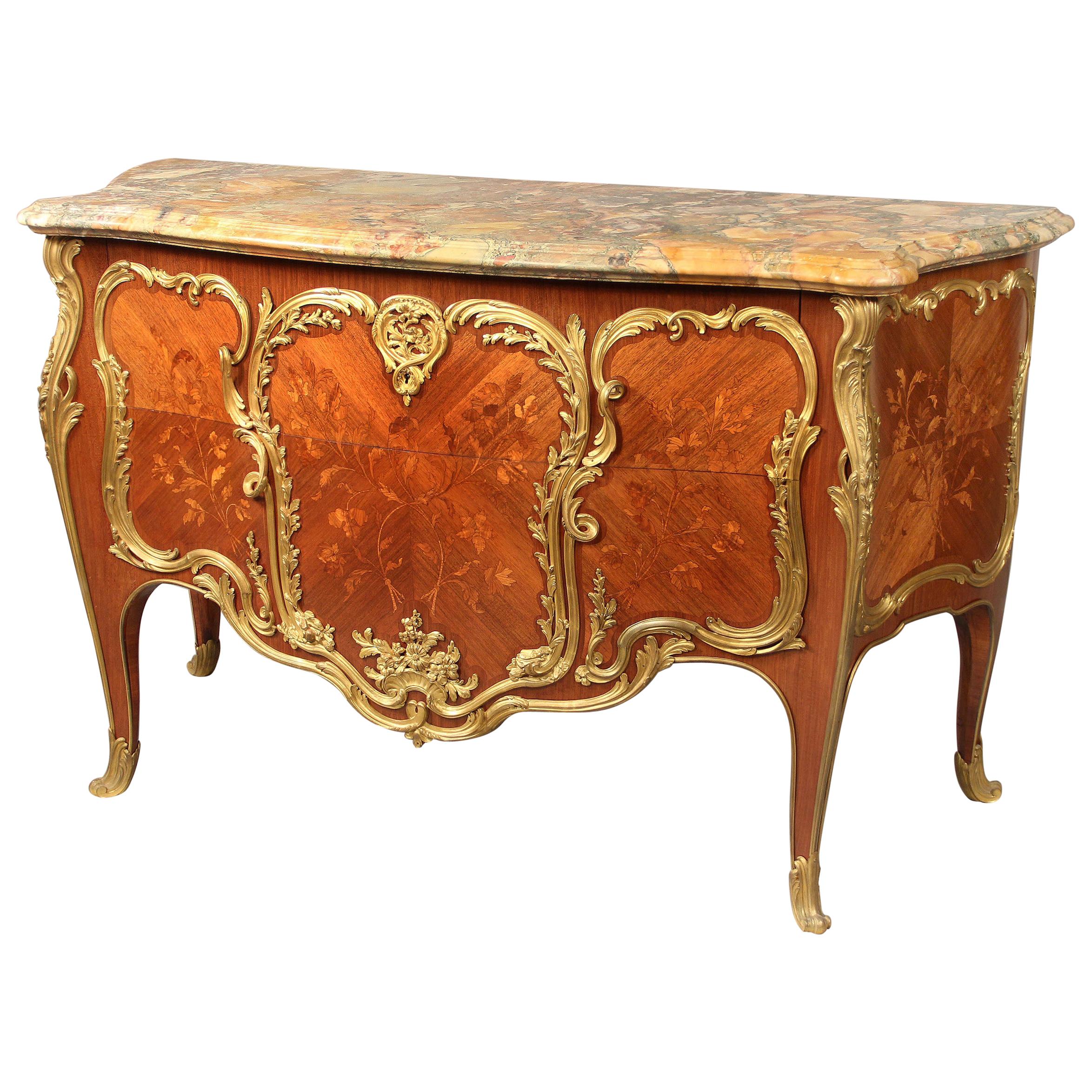 Important Late 19th Century Gilt Bronze Mounted Marquetry Commode by Krieger