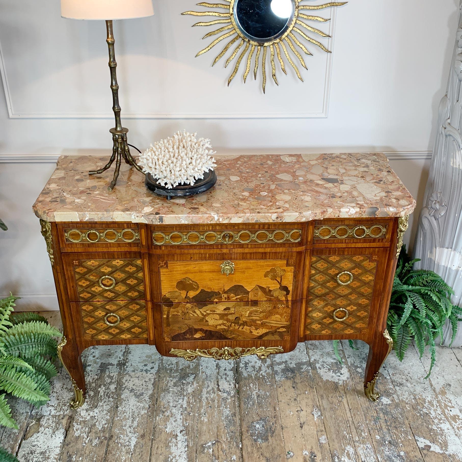 Important Louis XVI Transitional French Marquetry 18th Century Commode For Sale 7