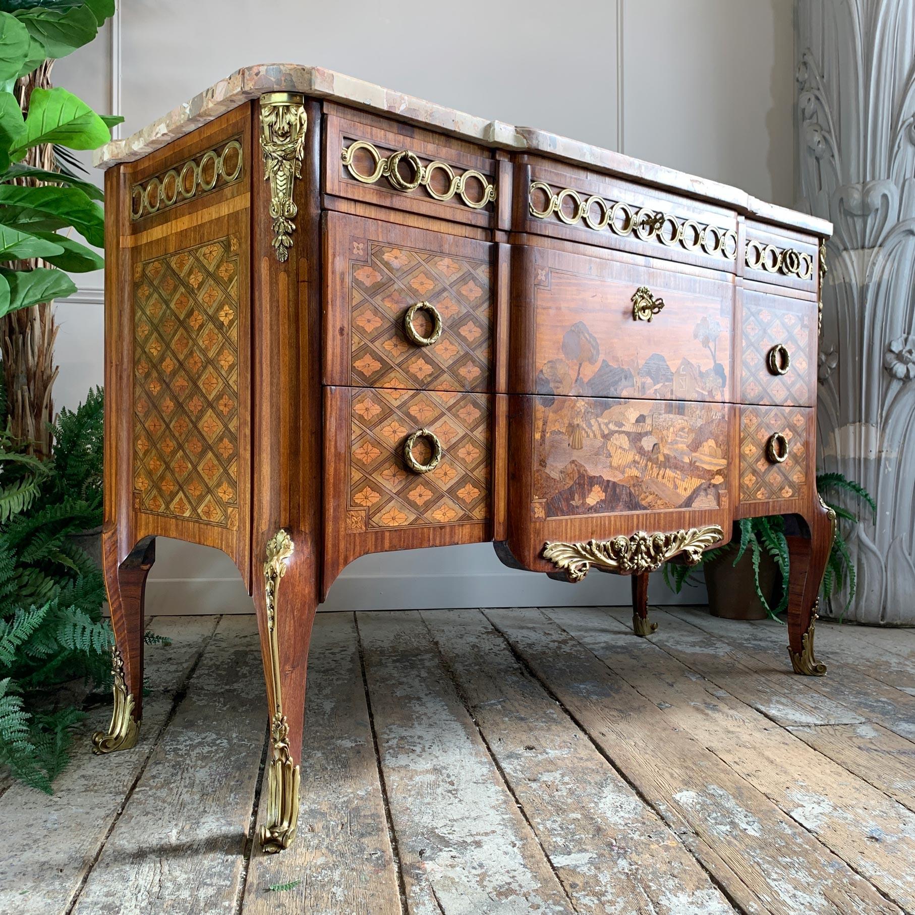 Important Louis XVI Transitional French Marquetry 18th Century Commode For Sale 12