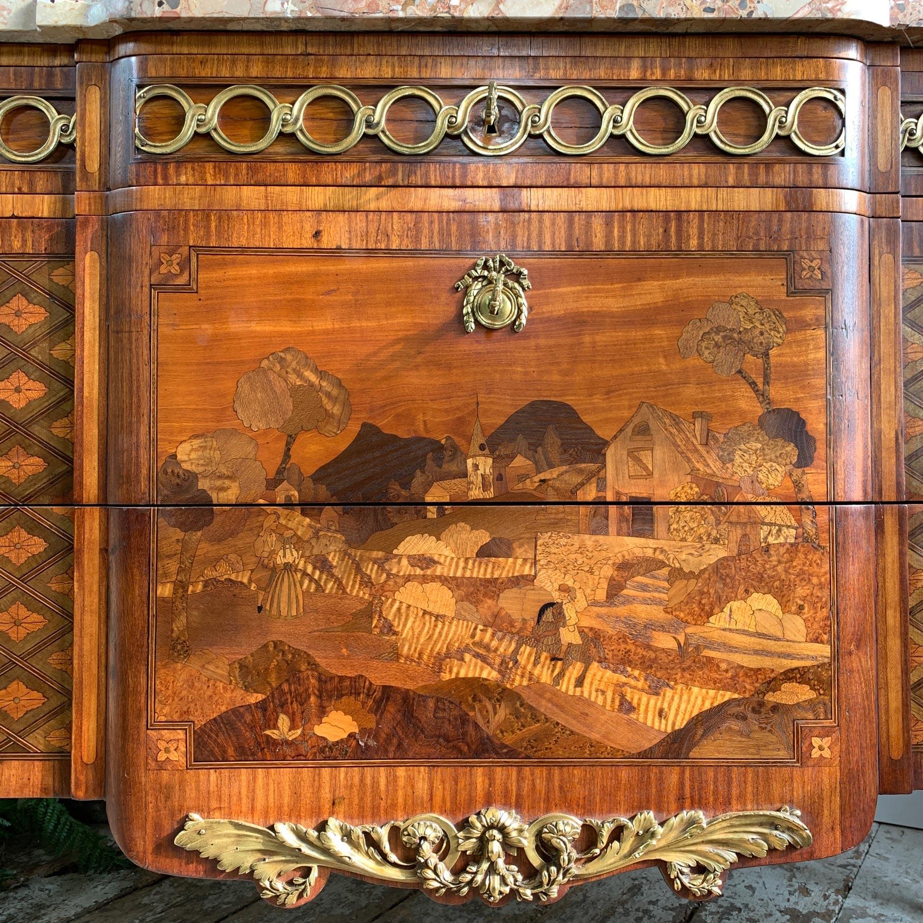Important Louis XVI Transitional French Marquetry 18th Century Commode For Sale 2