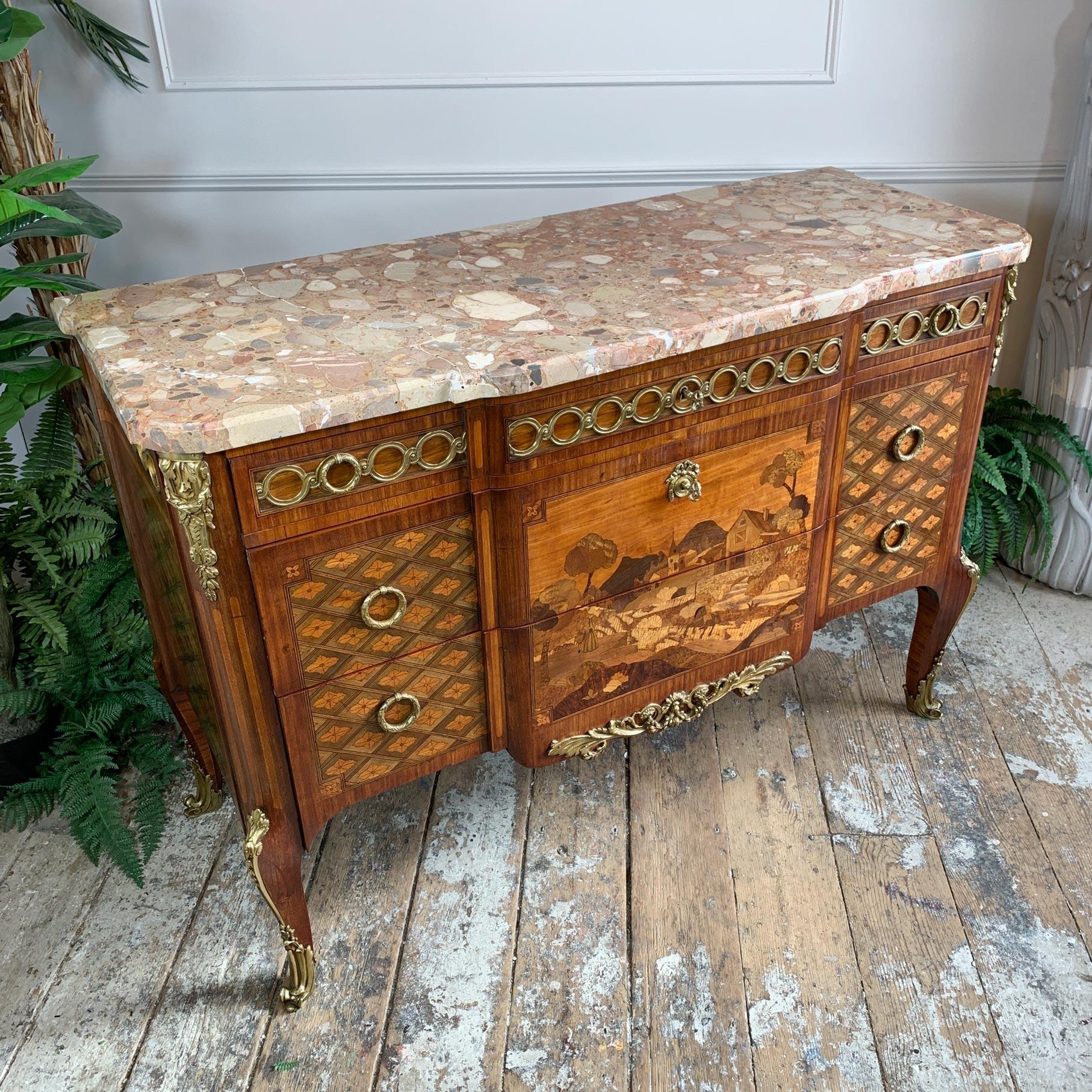 Important Louis XVI Transitional French Marquetry 18th Century Commode For Sale 3