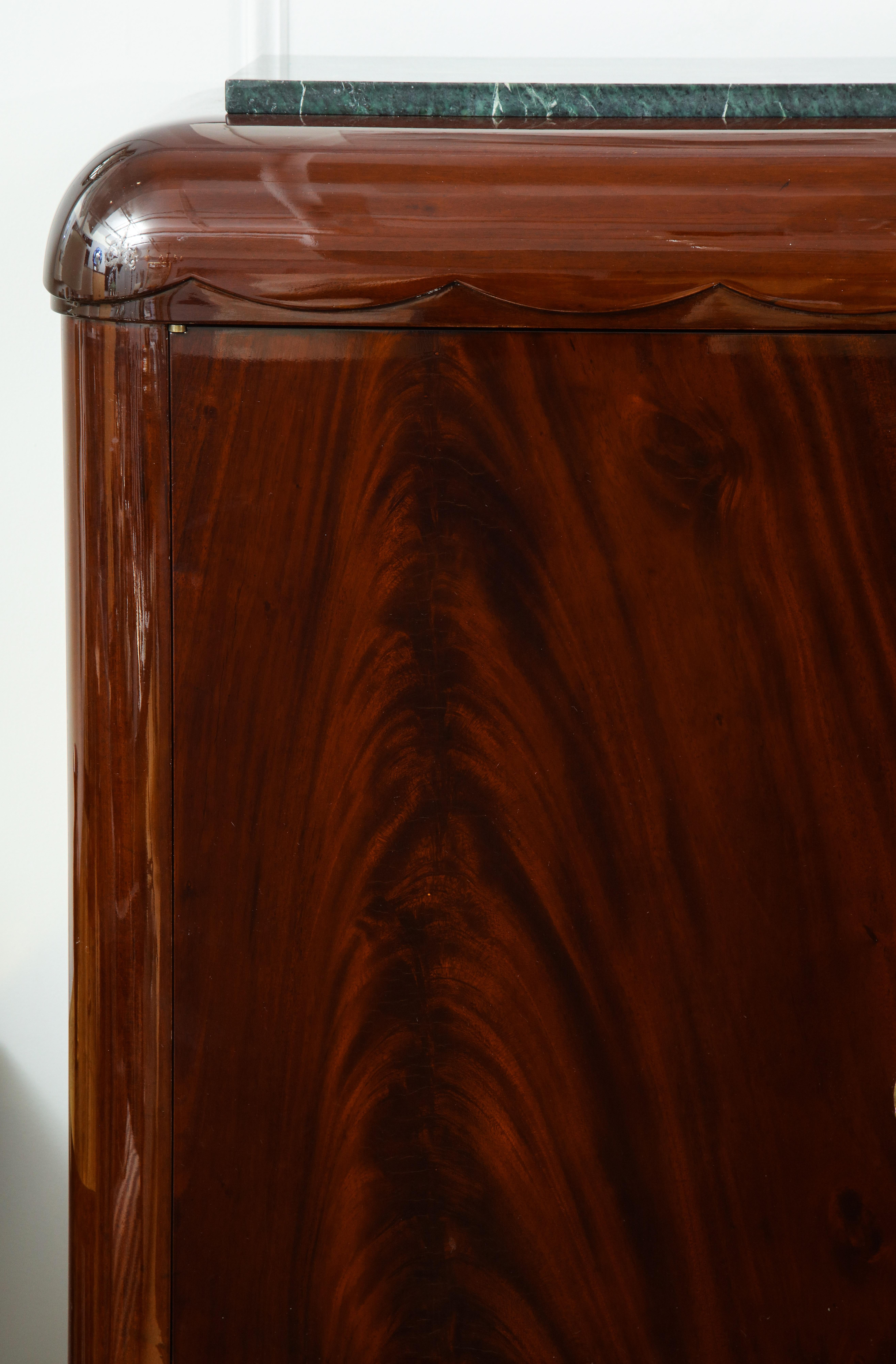 Mahogany 2 door Cabinet with bronze mounts over greek ket foot, by Sue et Mare In Good Condition In New York, NY
