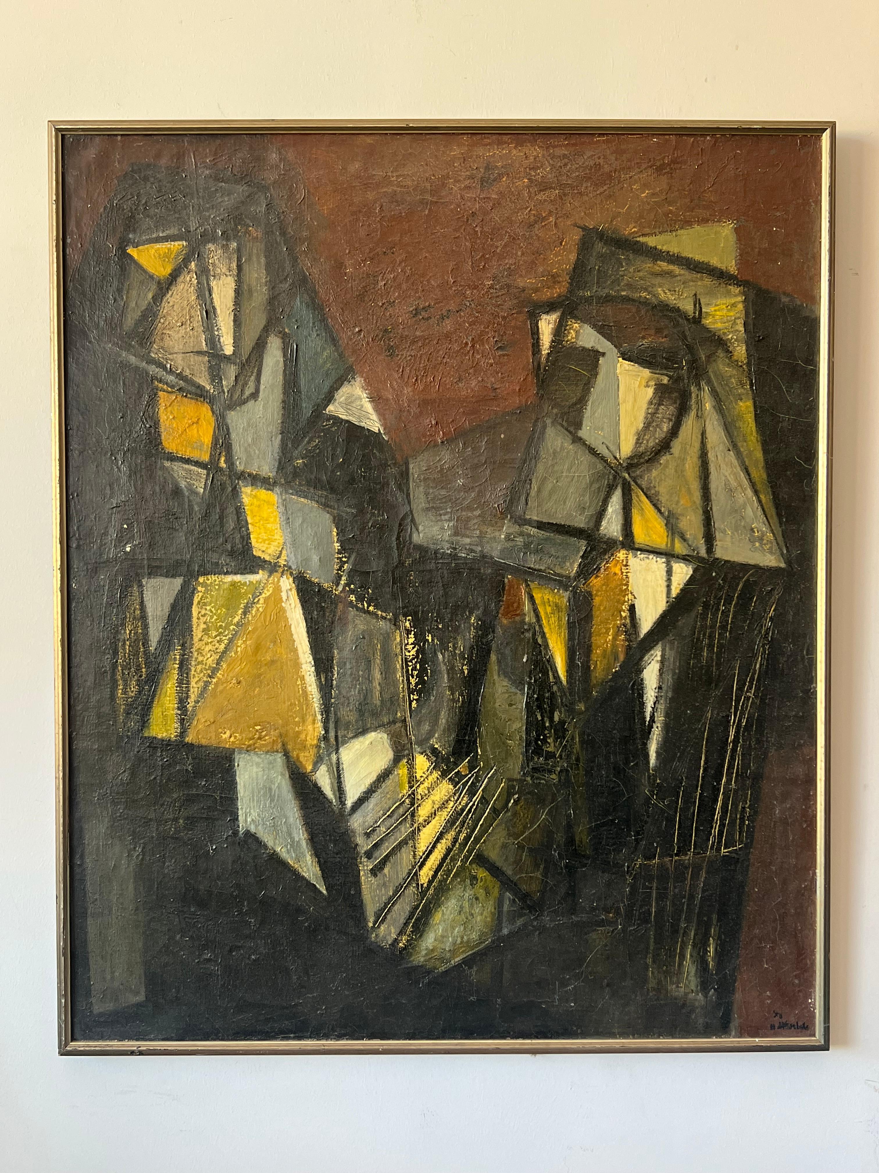 Ein ungewöhnliches, modernistisches Gemälde von Hilda Altschule, 1950. Titel: 