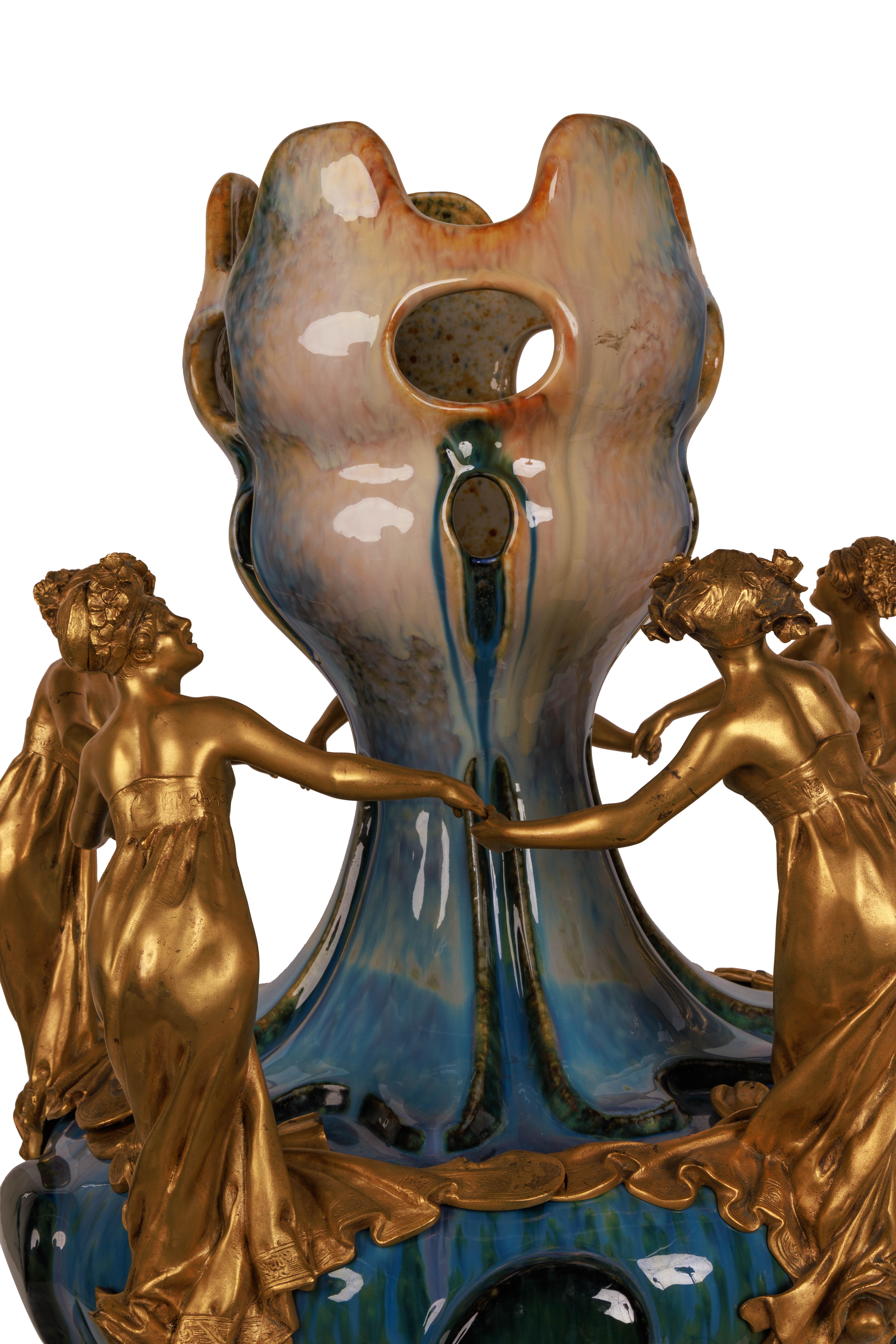 Bronze Important Monumental Art Nouveau Ormolu-Mounted Ceramic 