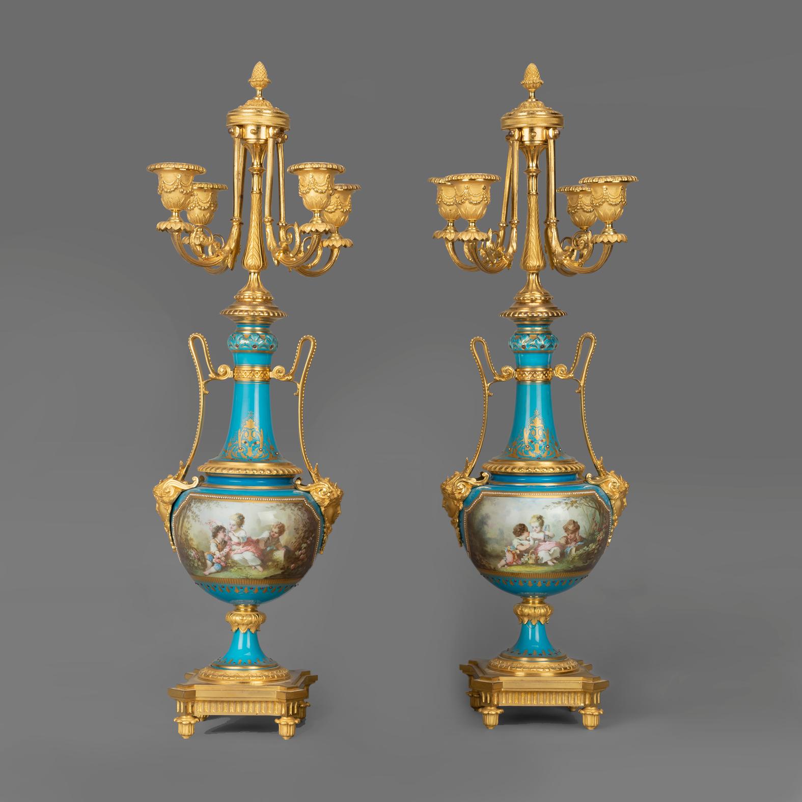 Important Napoléon III Gilt-Bronze and Porcelain Clock Garniture, circa 1870 In Good Condition For Sale In Brighton, West Sussex