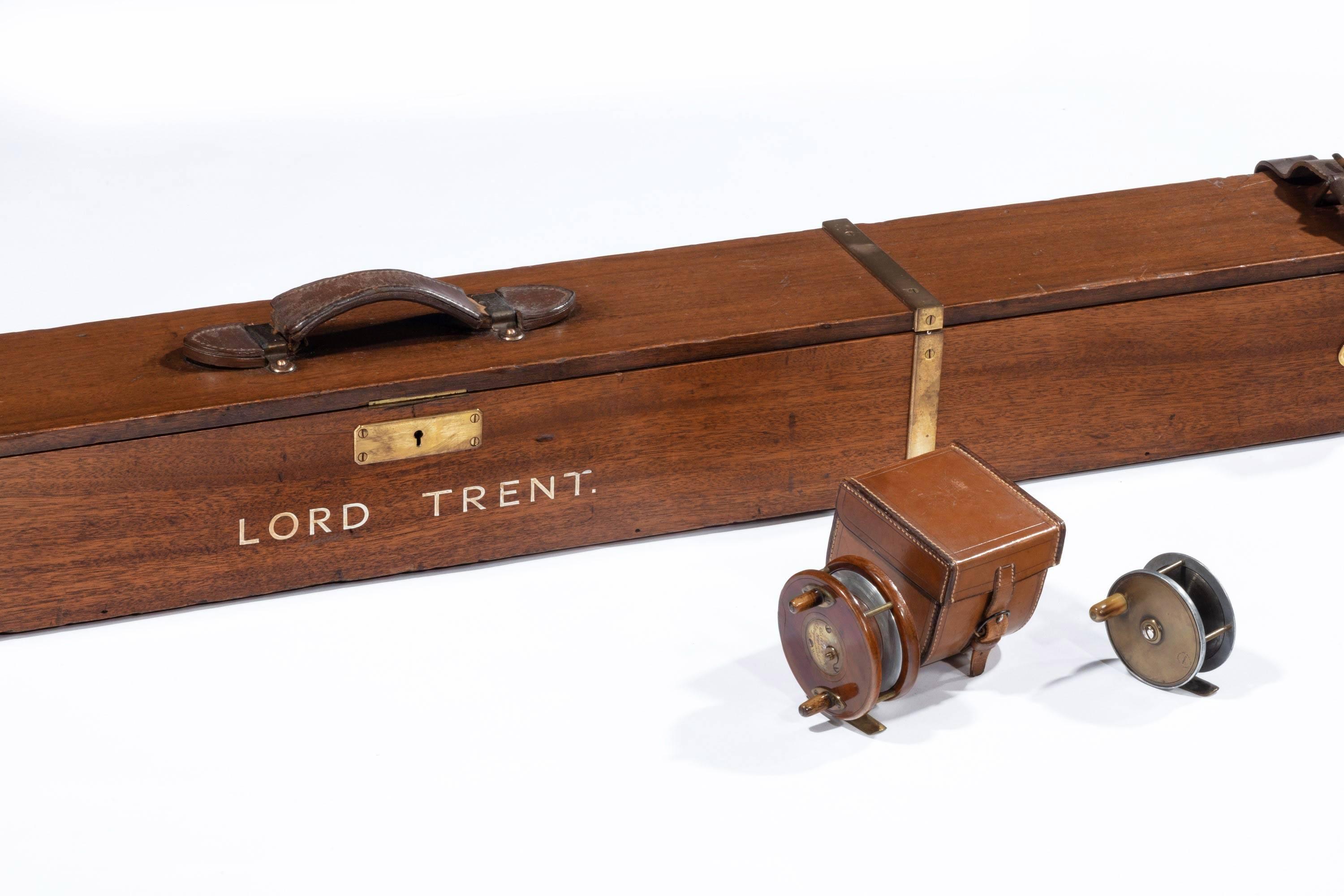 A fine old fishing box, formerly the estate of Lord Trent, including a variety of rods and equipment and two reels. 

Lord Trent of Nottingham, better known as Sir Jesse Boat, who died on Saturday in Jersey, at the age of eighty-one. The son of a