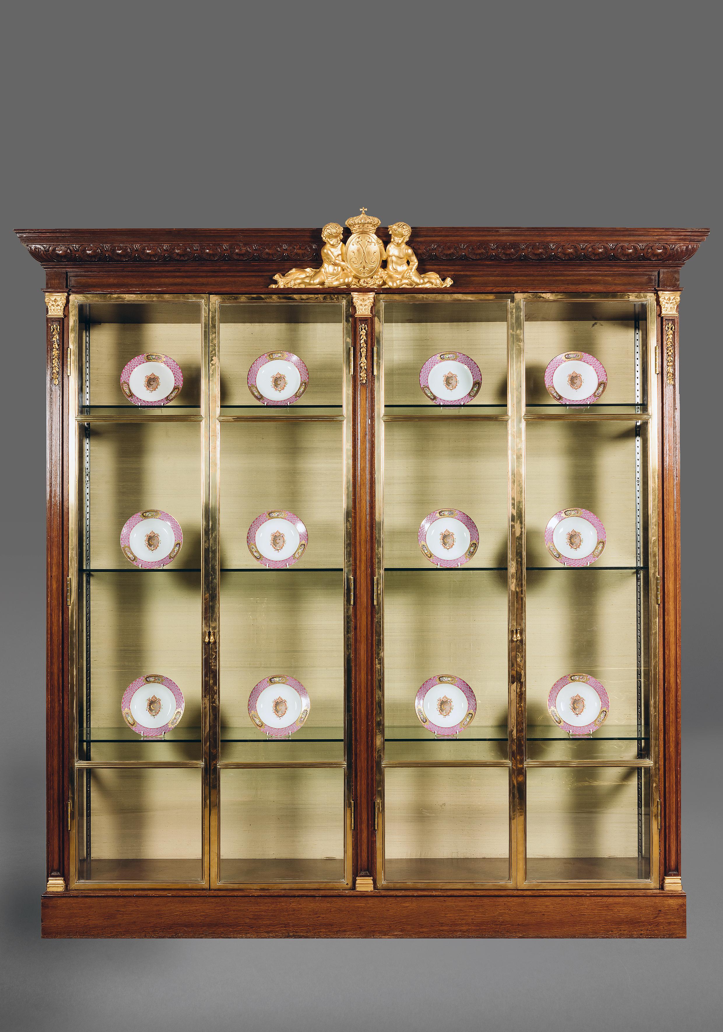 Important Oak, Giltwood and Bronze Four Door Grande Vitrine, circa 1870 In Good Condition For Sale In Brighton, West Sussex
