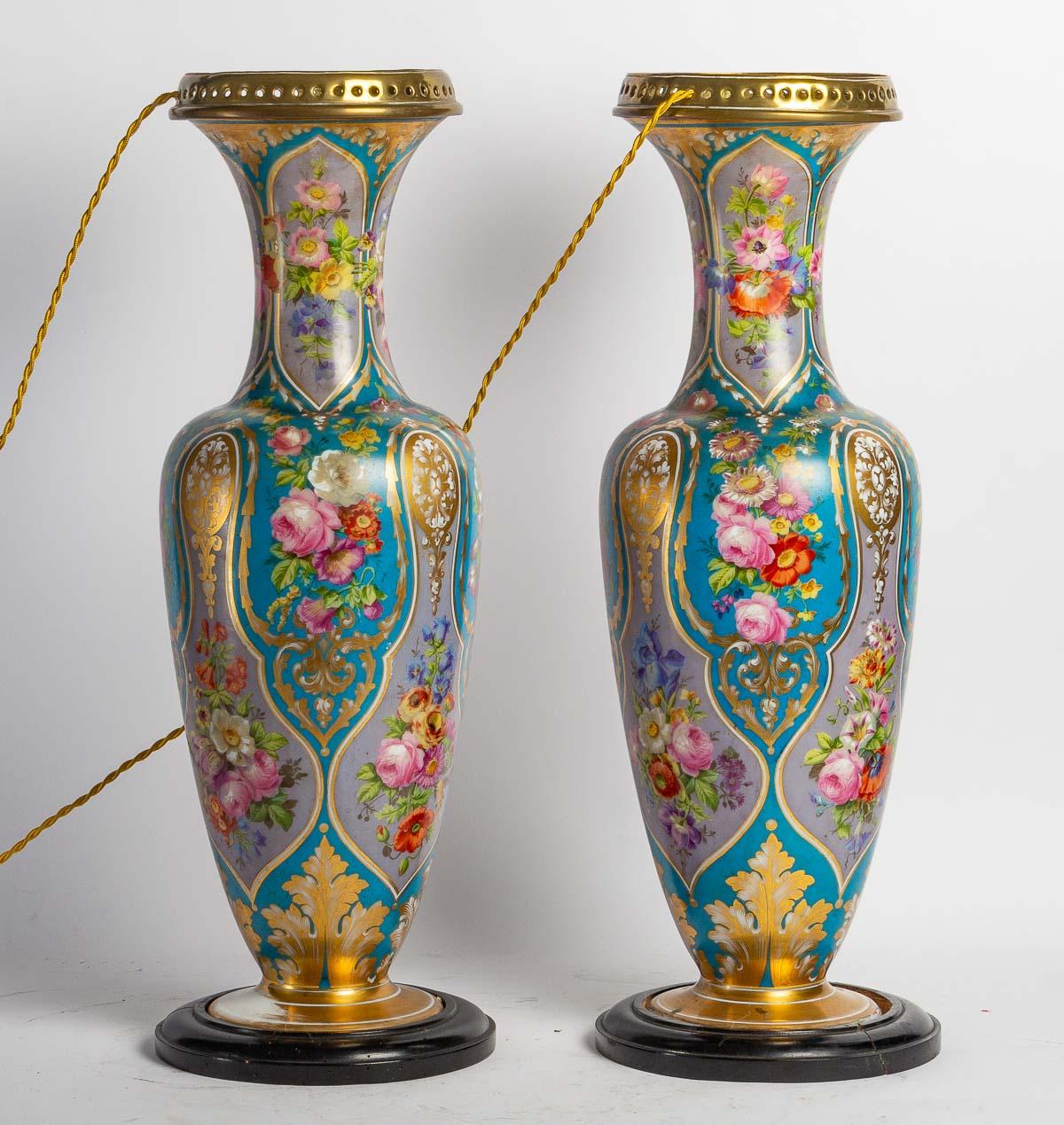 European Important Pair of Baccarat Opaline Vases