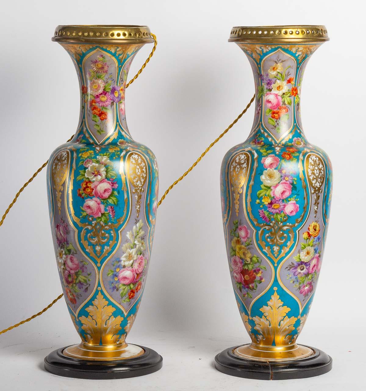 Late 19th Century Important Pair of Baccarat Opaline Vases