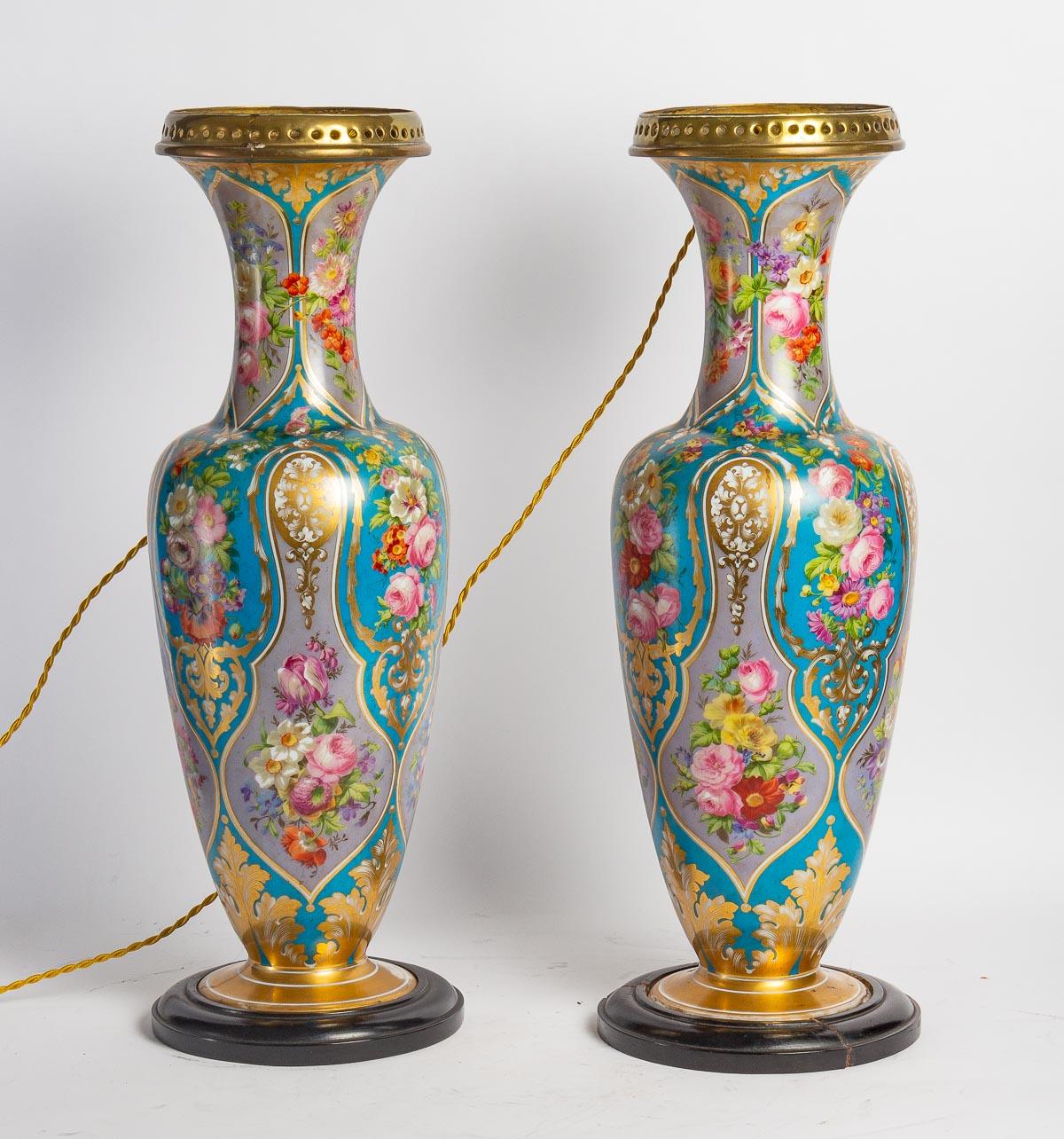 Opaline Glass Important Pair of Baccarat Opaline Vases