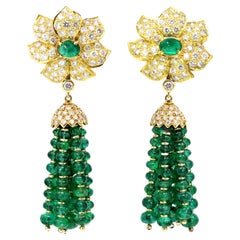 Important Pair of Emerald Tassel Bead and Diamond Day and Night Ear-Clips