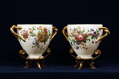 Important Pair of Enamel Hand-Painted White Opaline Vases Signed by Baccarat