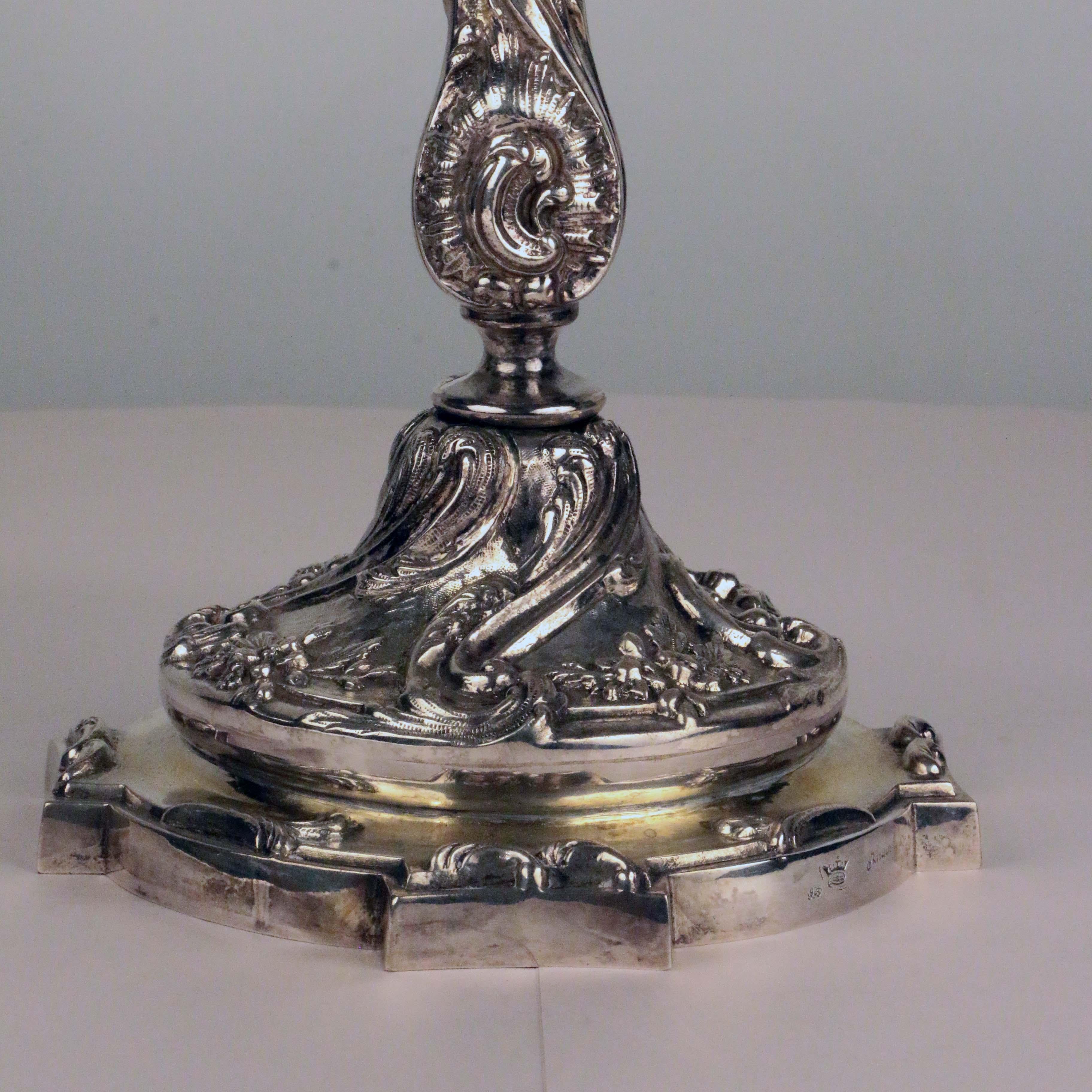 Important Pair of Louis XV Style Five-Light Silver Candelabra 1