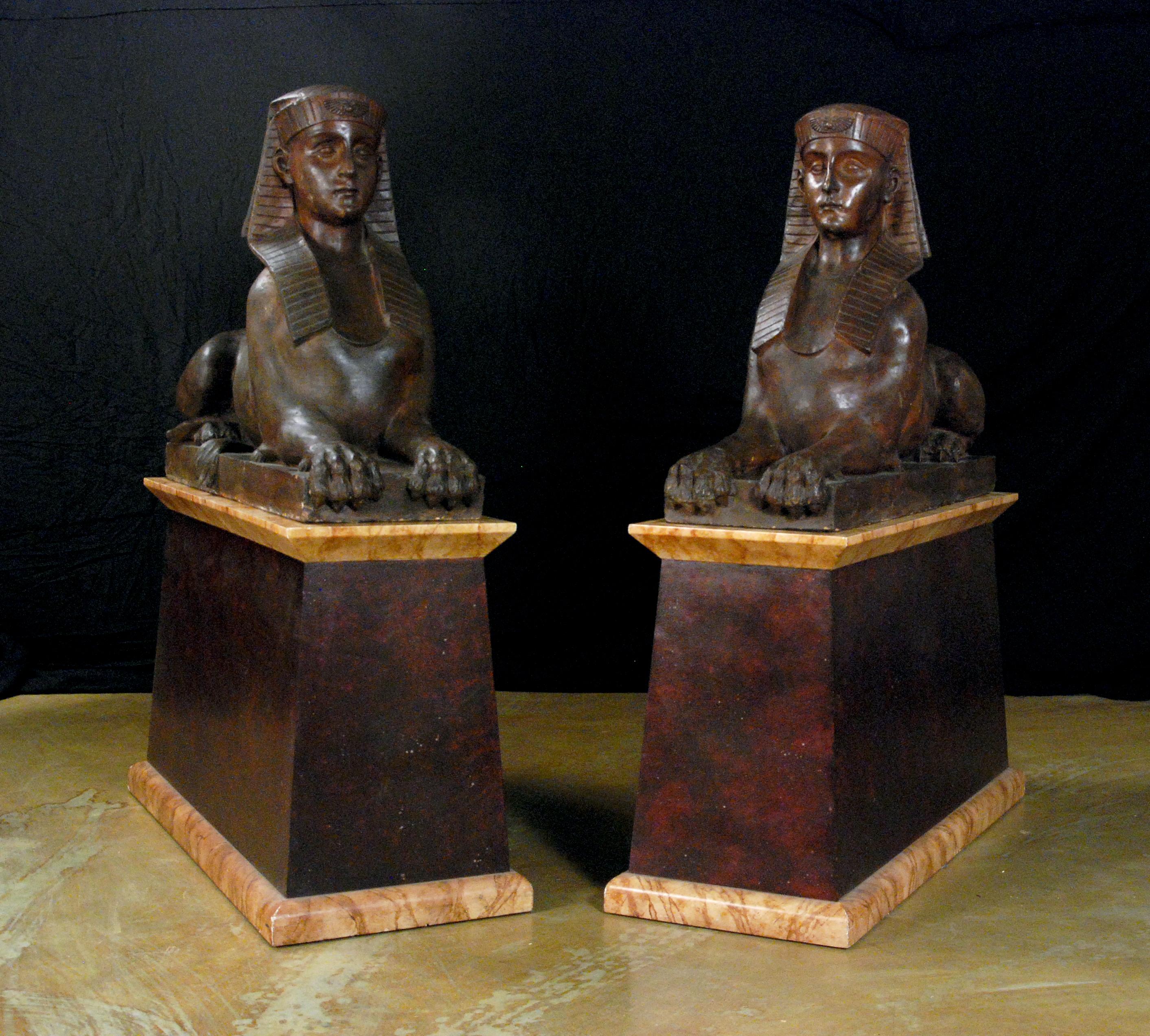 Italian An Important Pair of Terracotta Sphinxes by Enrico Vella For Sale