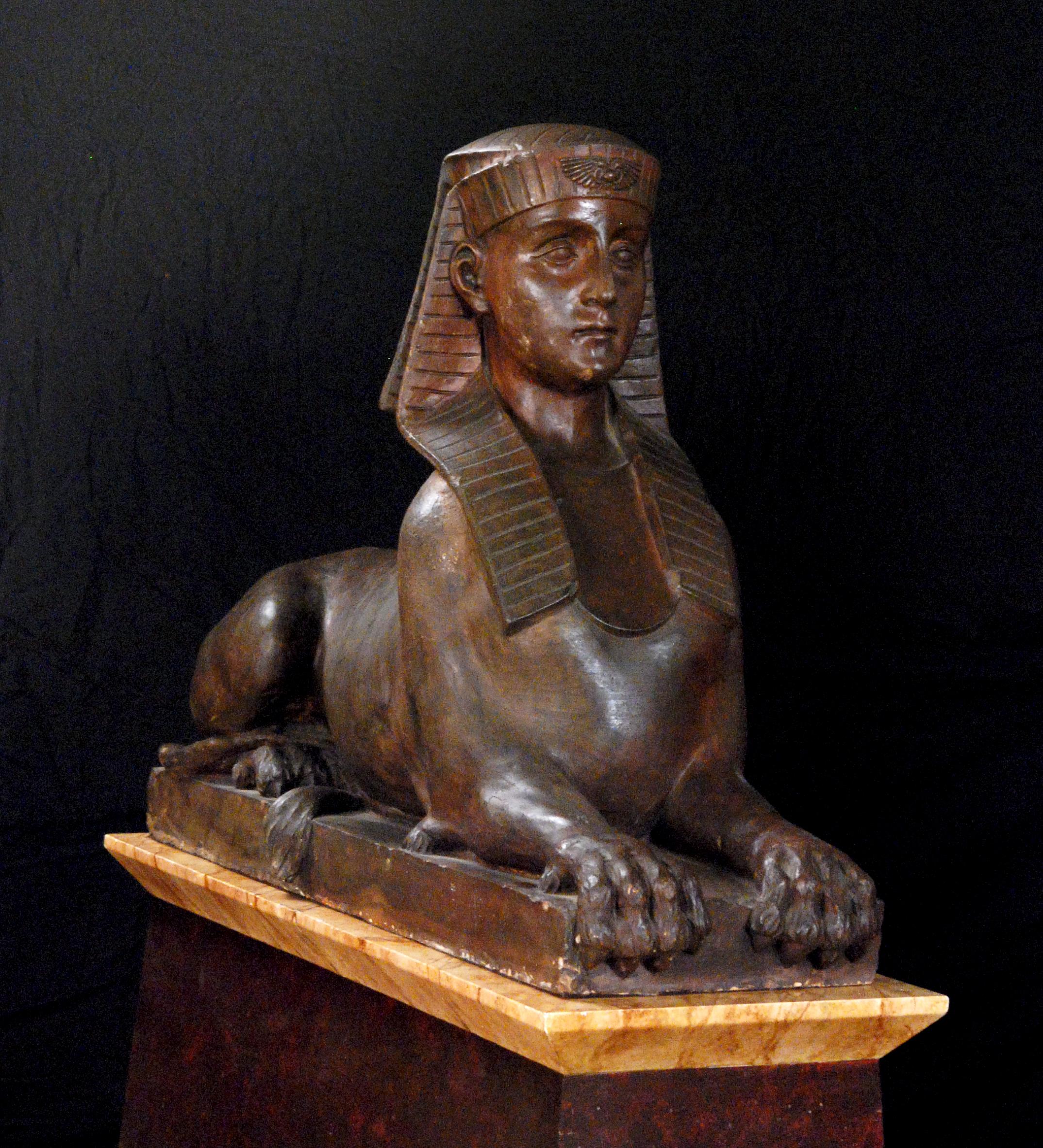 An Important Pair of Terracotta Sphinxes by Enrico Vella For Sale 1