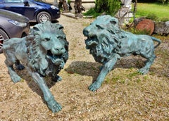An important pair of Venetian bronze lions, late 19th century