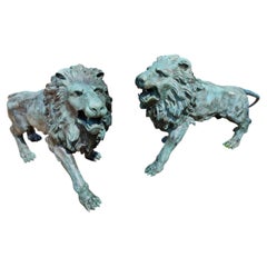 An important pair of Venetian bronze lions, late 19th century
