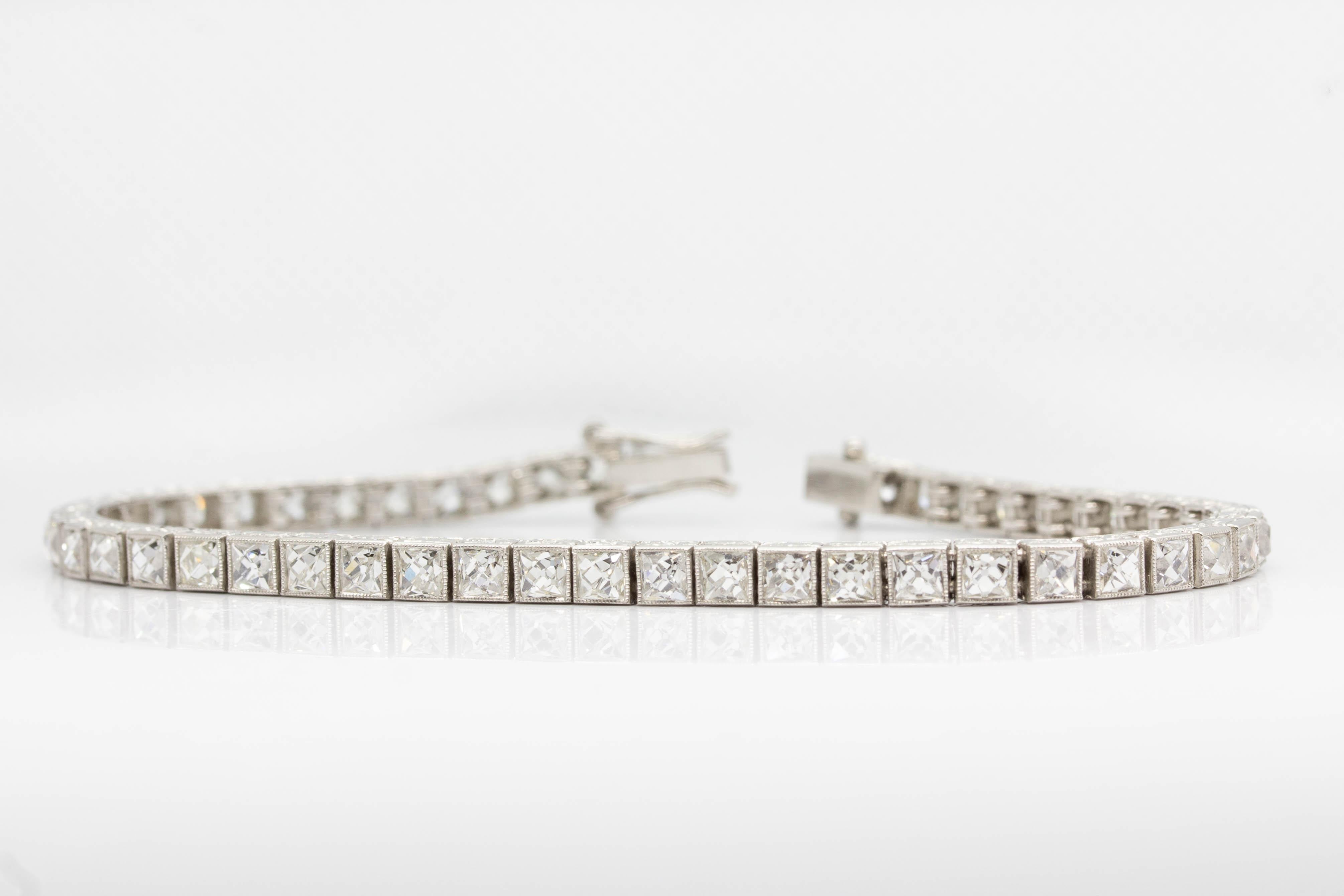 Important Platinum French Cut Diamond Line Bracelet For Sale 5