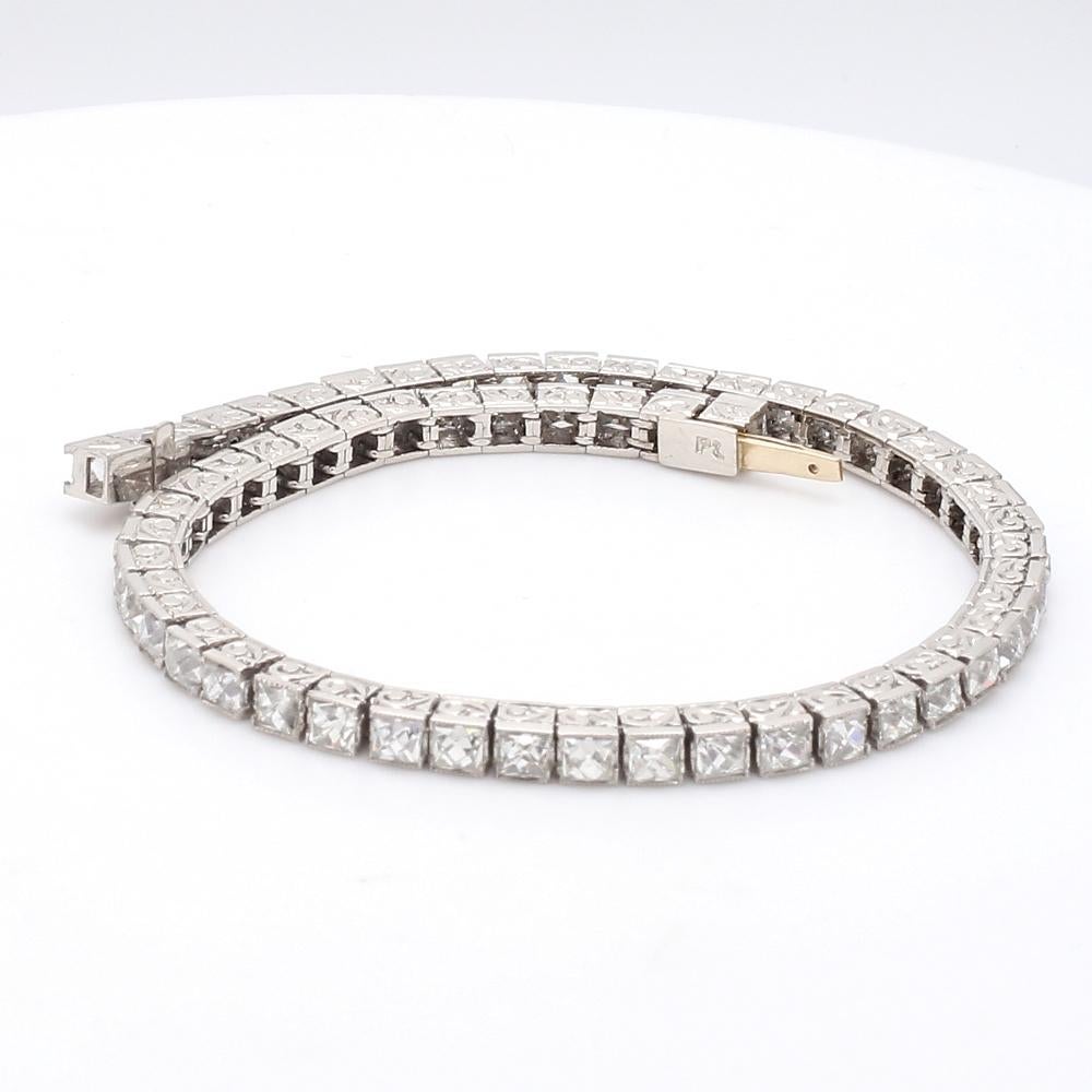 Art Deco Important Platinum French Cut Diamond Line Bracelet For Sale