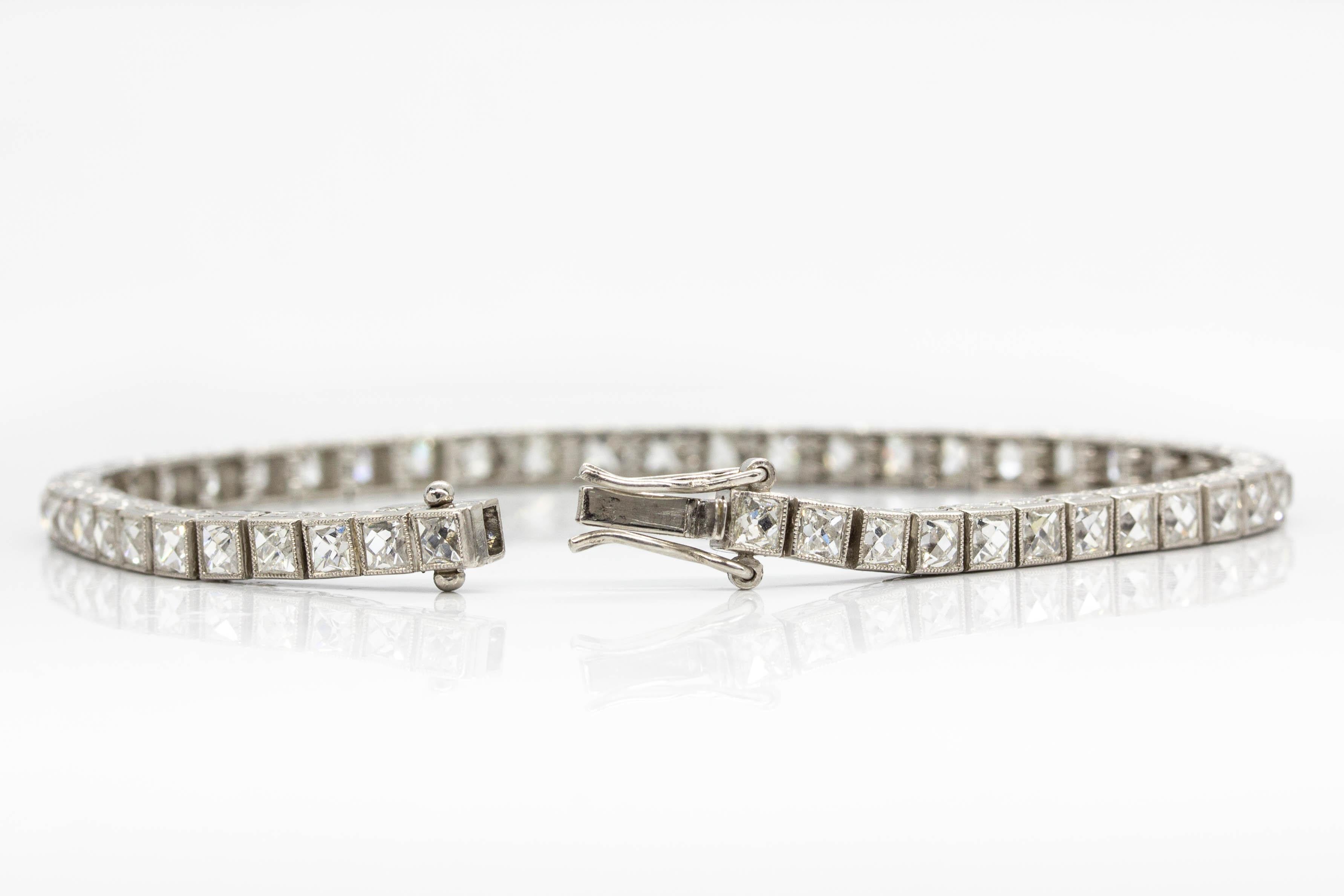 Women's or Men's Important Platinum French Cut Diamond Line Bracelet For Sale