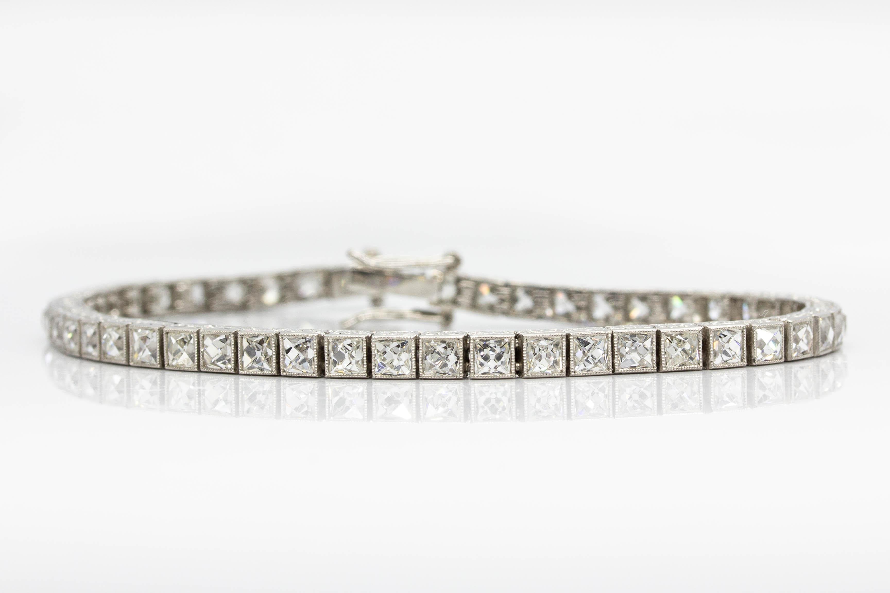 Important Platinum French Cut Diamond Line Bracelet For Sale 1