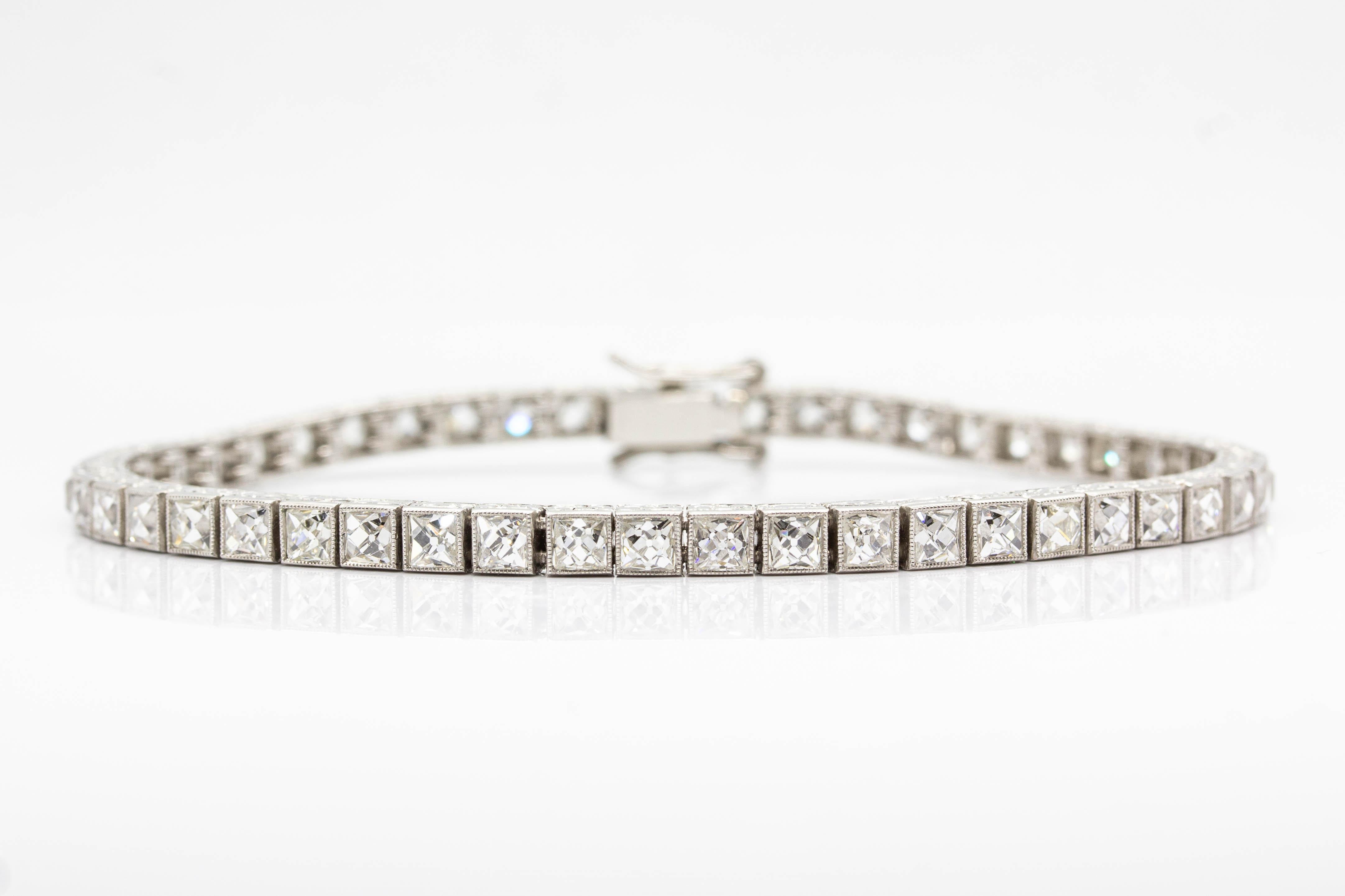 Important Platinum French Cut Diamond Line Bracelet For Sale 3