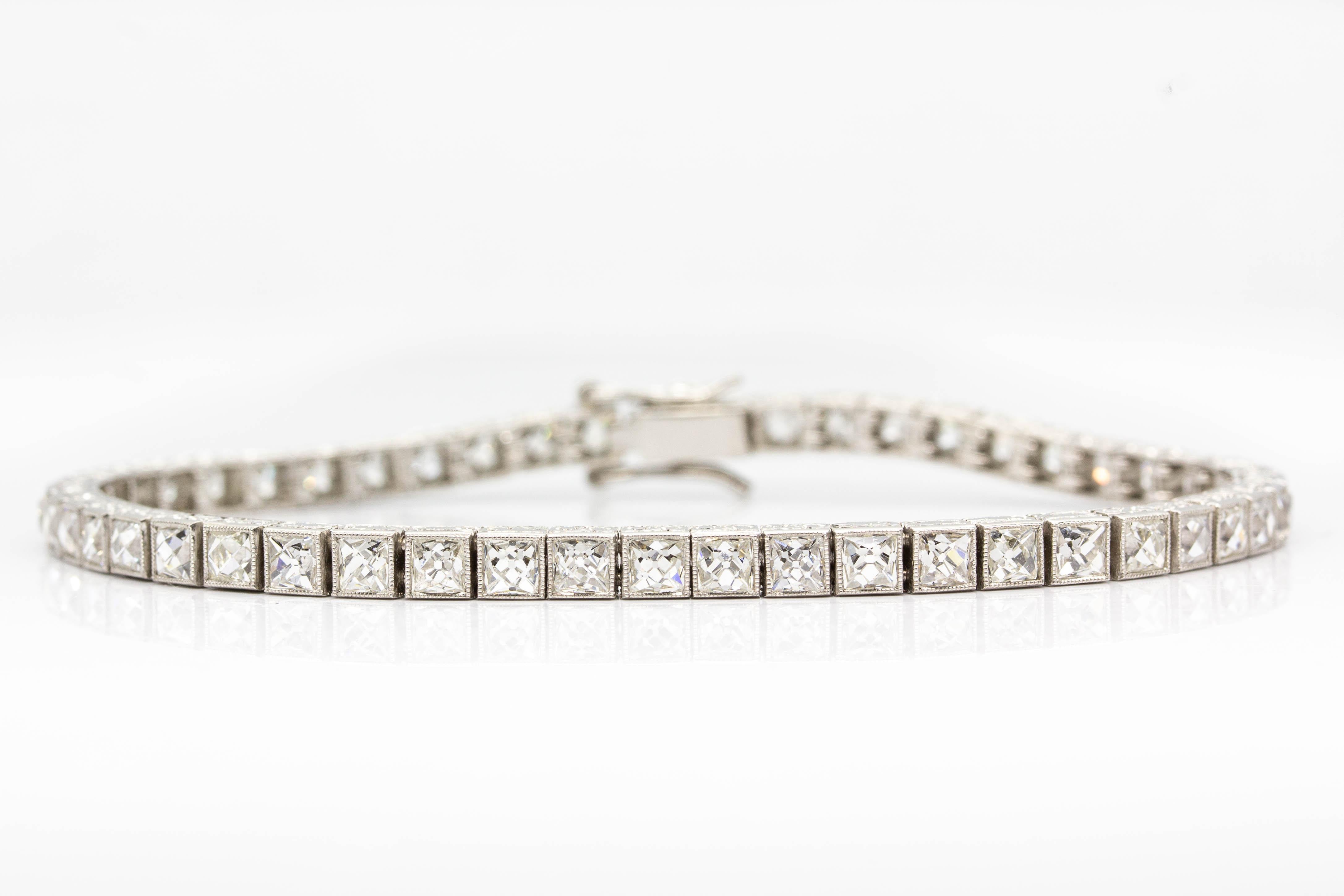 Important Platinum French Cut Diamond Line Bracelet For Sale 4