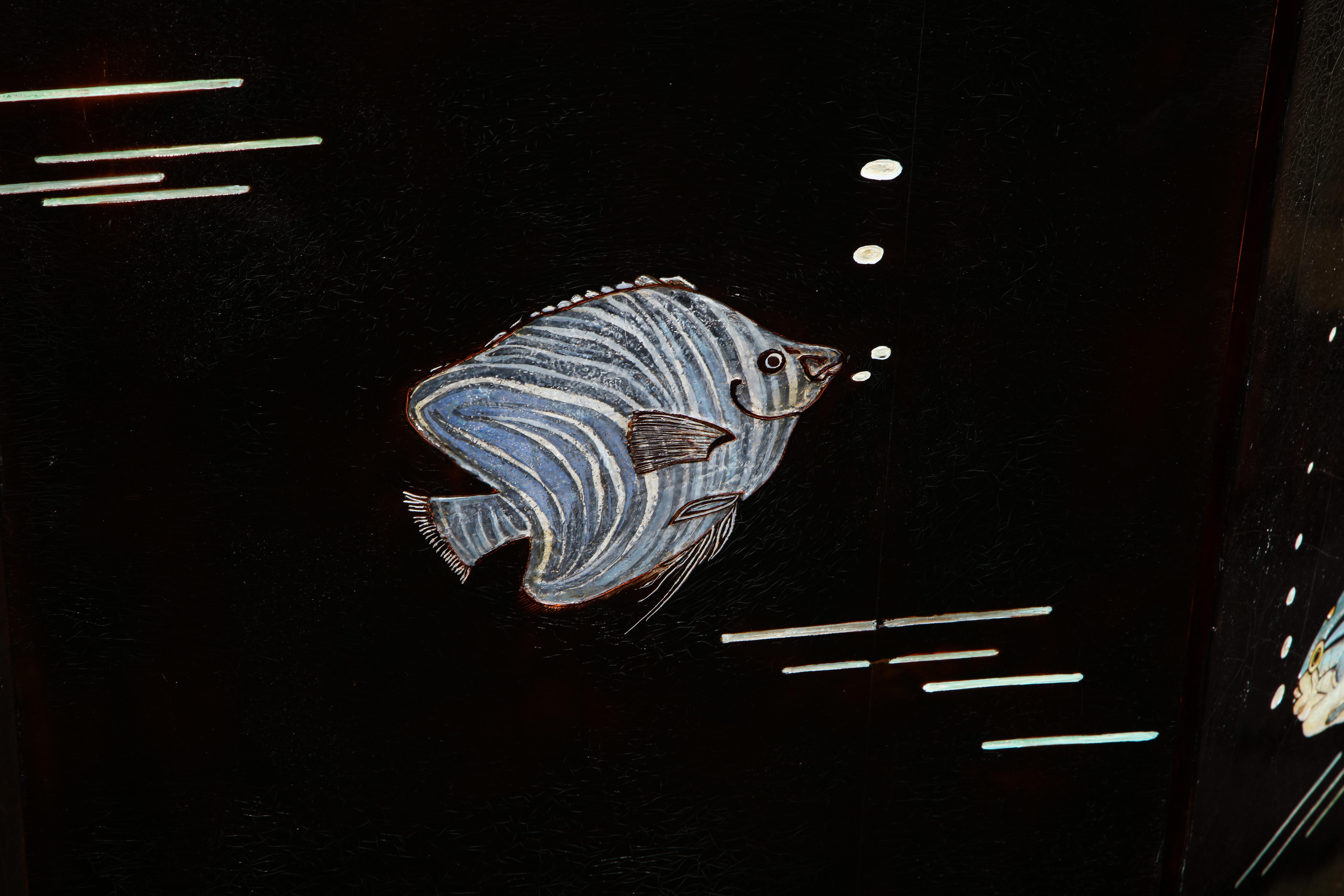 Important écran en laque « Poissons », de Leon Jallot 8
