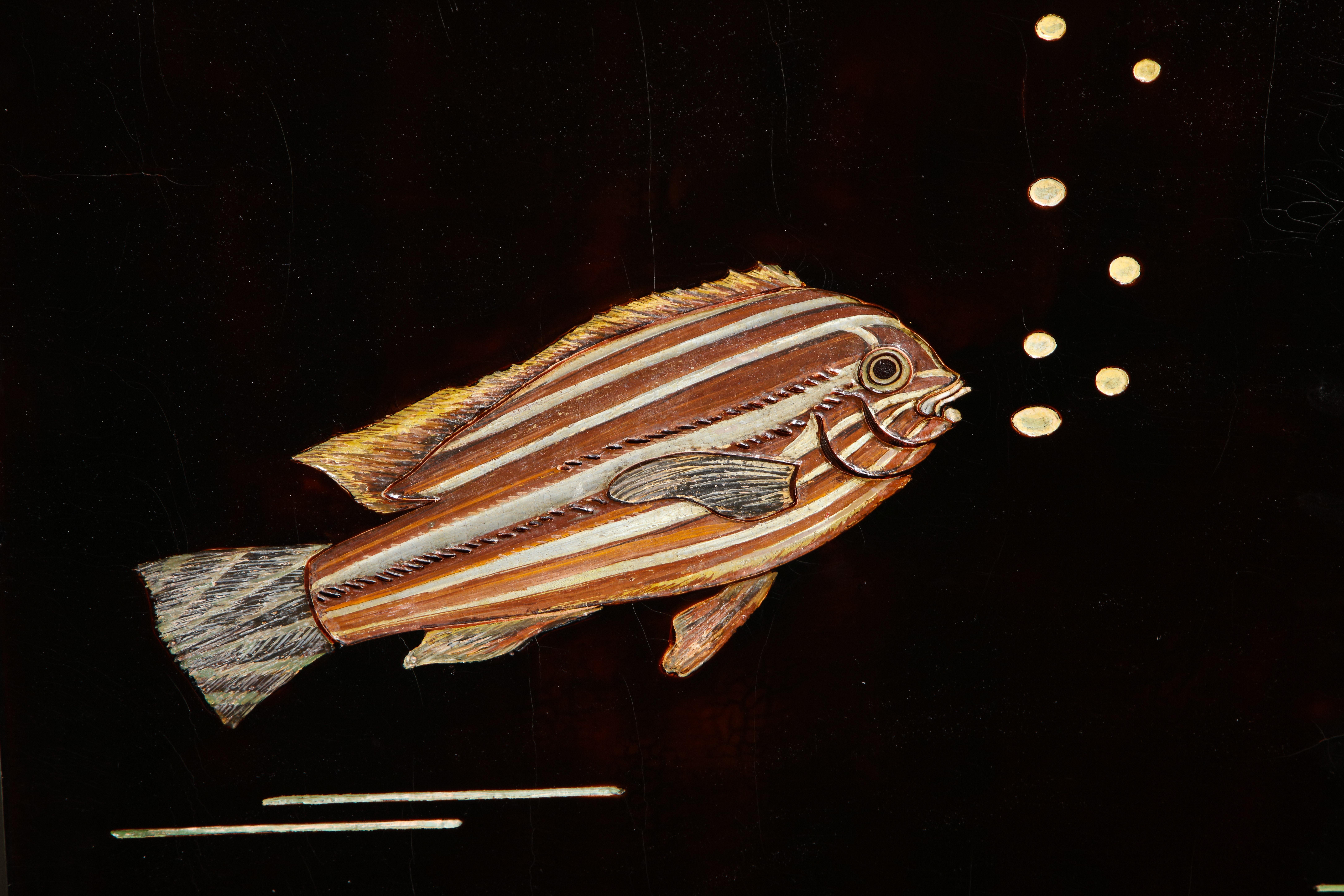 Important écran en laque « Poissons », de Leon Jallot 9