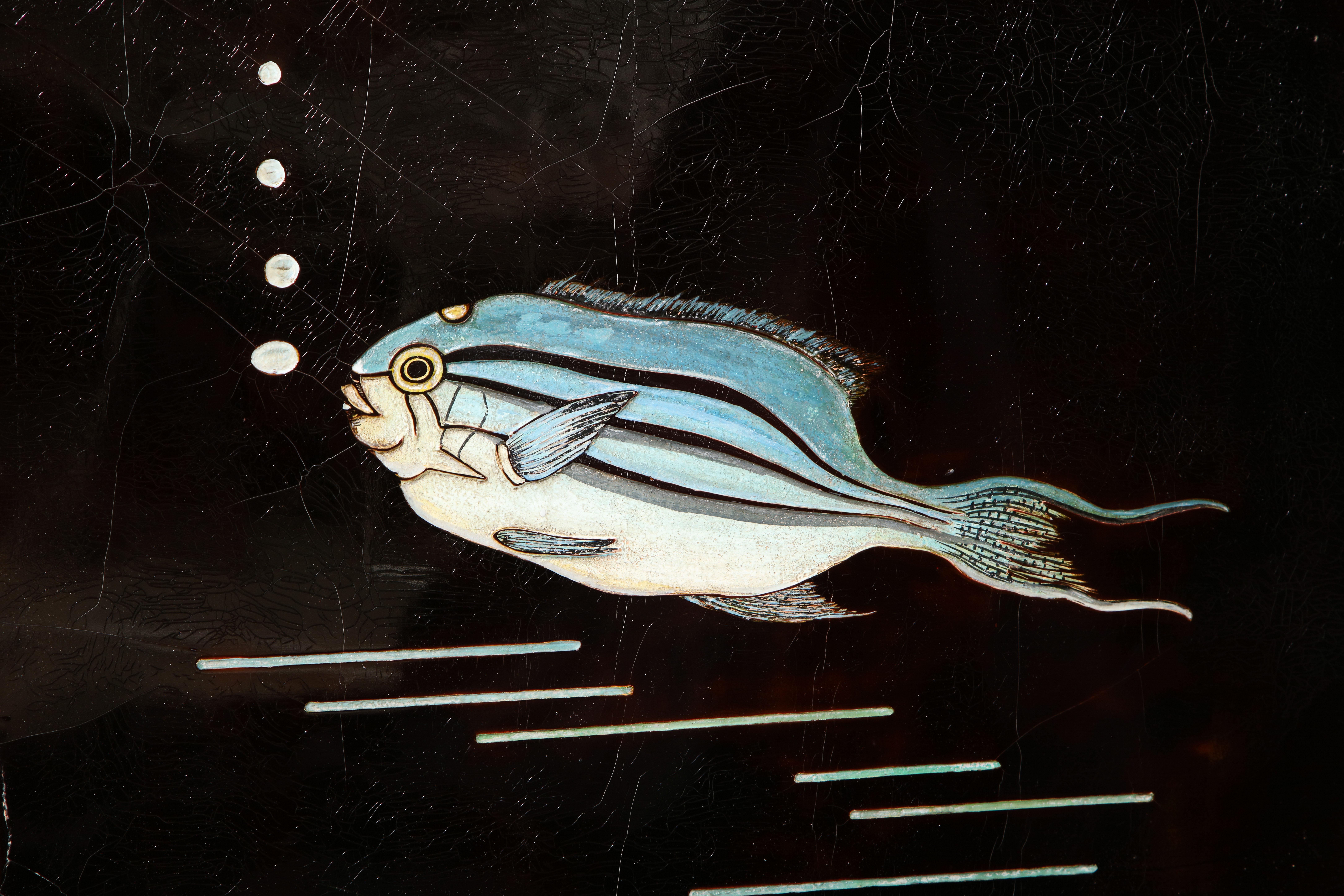 Laque Important écran en laque « Poissons », de Leon Jallot