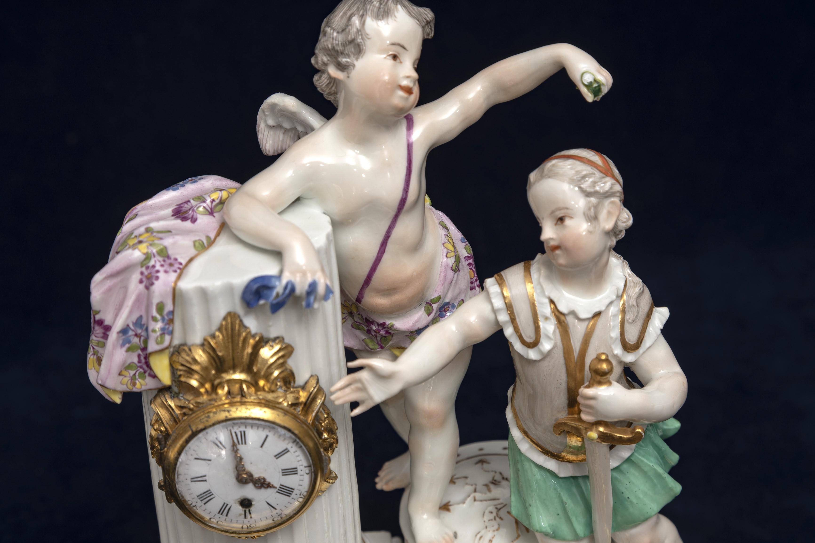 An Important Rare 18th C. Ormolu Mounted Meissen Porcelain Putti Clock Grouping For Sale 3